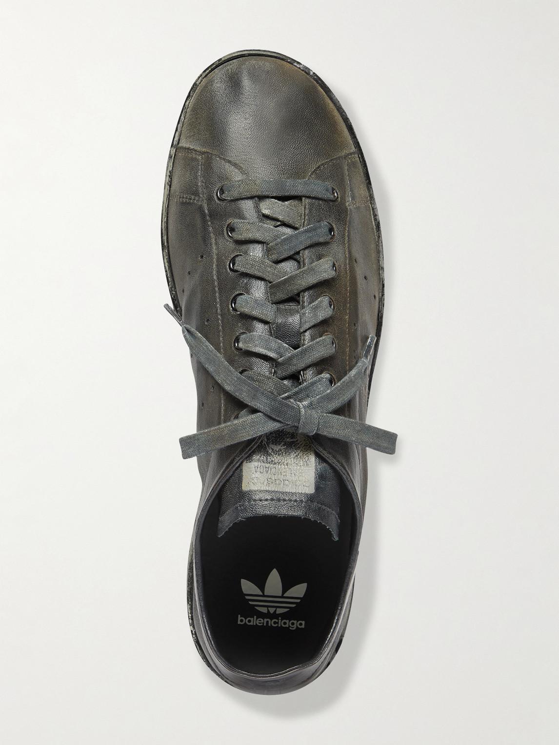 x Adidas Stan Smith distressed leather sneakers in black