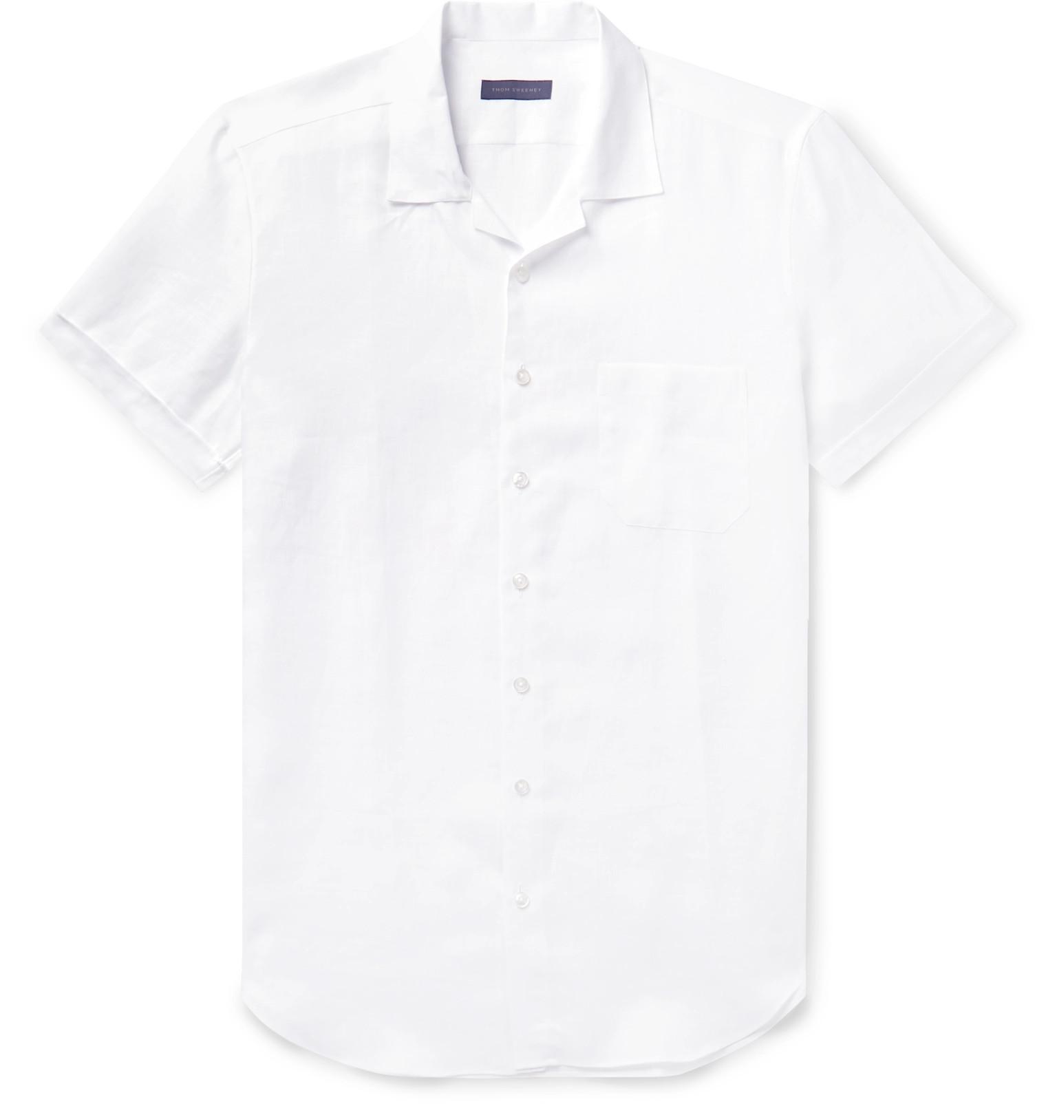 Thom Sweeney Slim-fit Camp-collar Linen Shirt in White for Men - Lyst