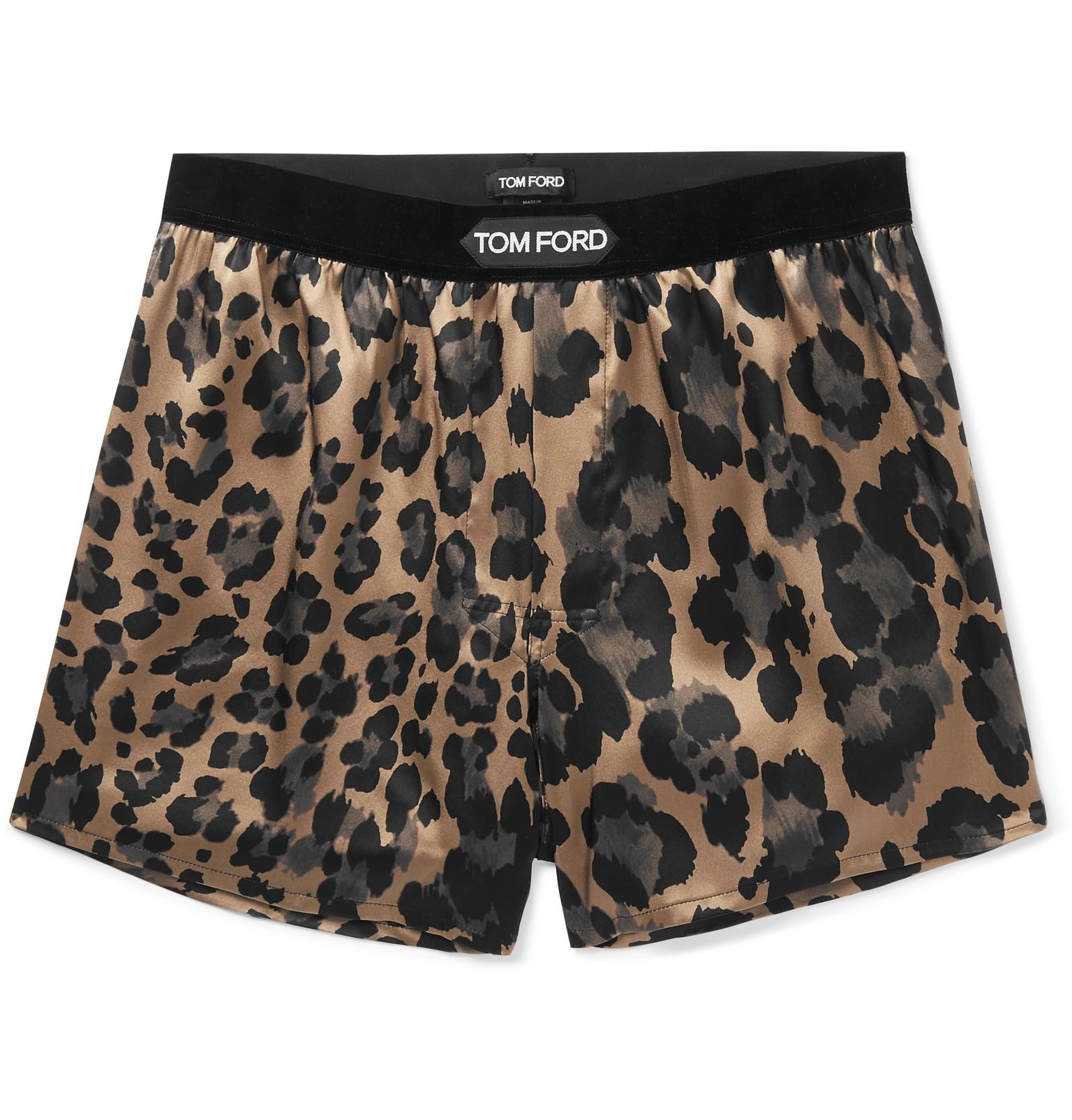 Tom Ford Velvet-trimmed Leopard-print Stretch-silk Boxer Shorts in ...