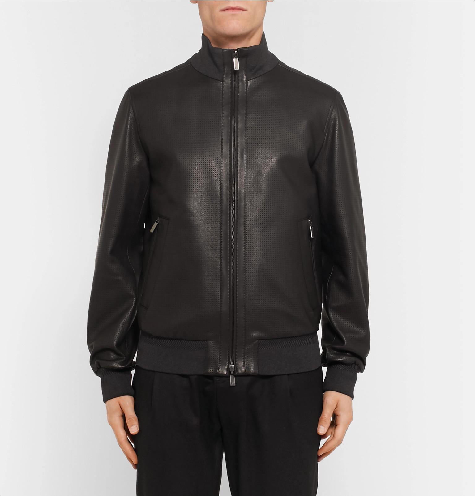 Ermenegildo Zegna Reversible Perforated Leather And Shell Bomber Jacket ...