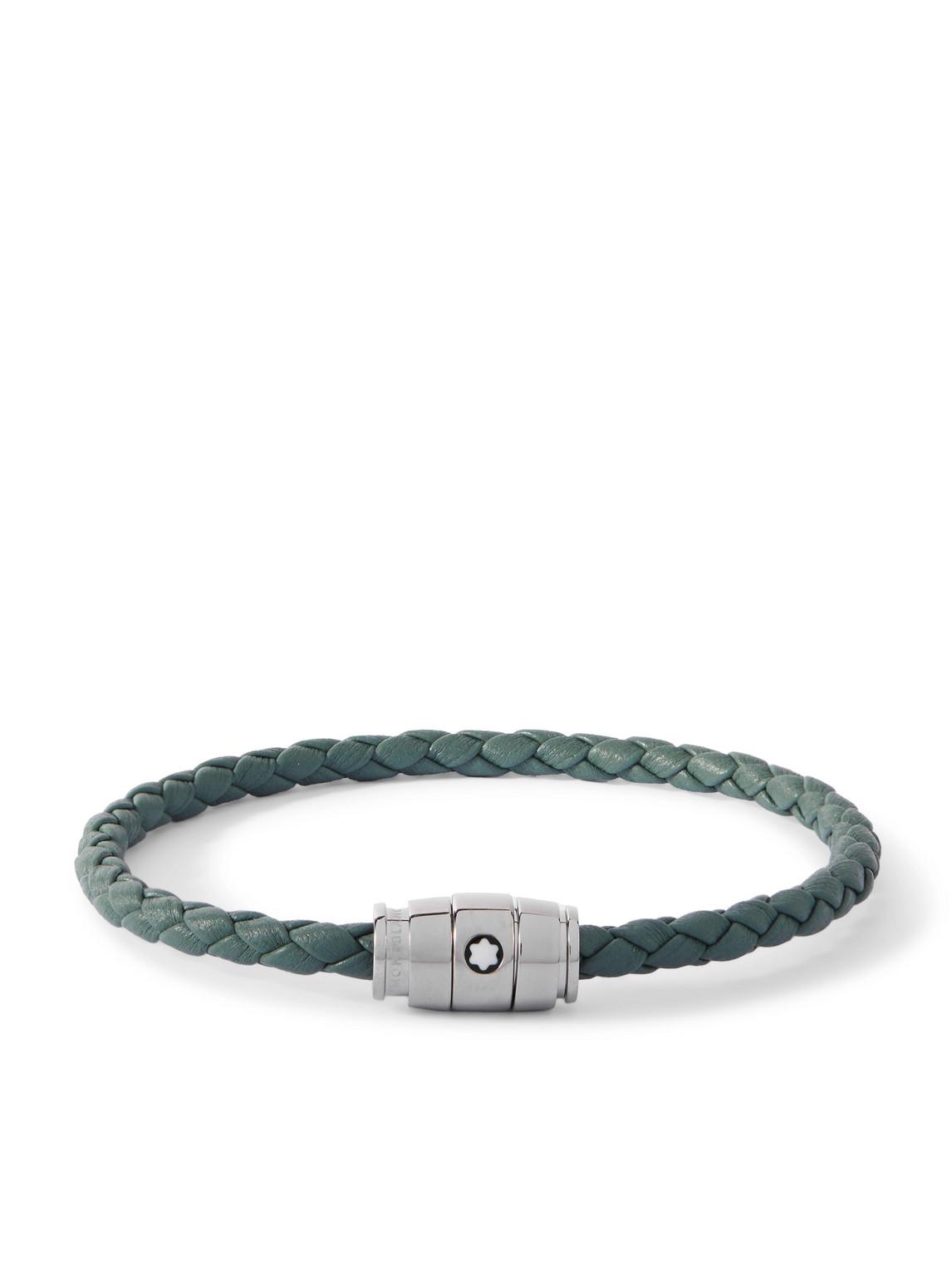 MONTBLANC Bracelet in woven grey leather ブレスレット MONTBLANC STERLING SILVER WOVEN GRAY LEATHER BRACELET SIZE M