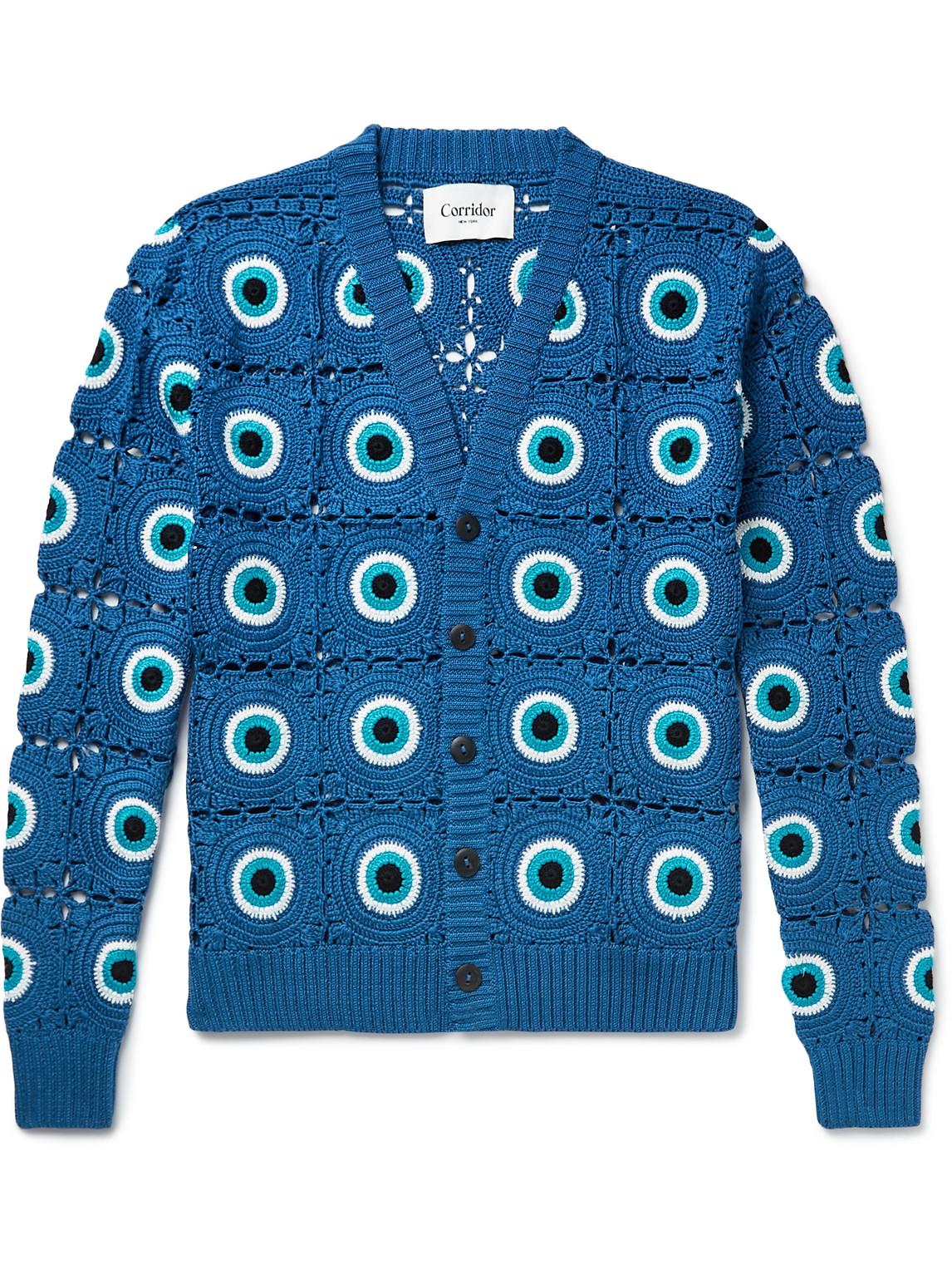 Corridor NYC Evil Eye Crocheted Pima Cotton Cardigan in Blue for Men | Lyst