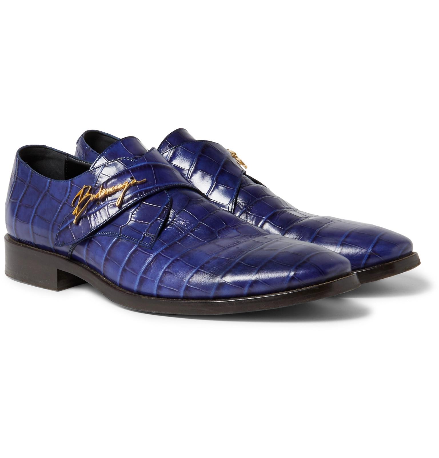 Balenciaga Croc-effect Leather Shoes in Blue for Men | Lyst