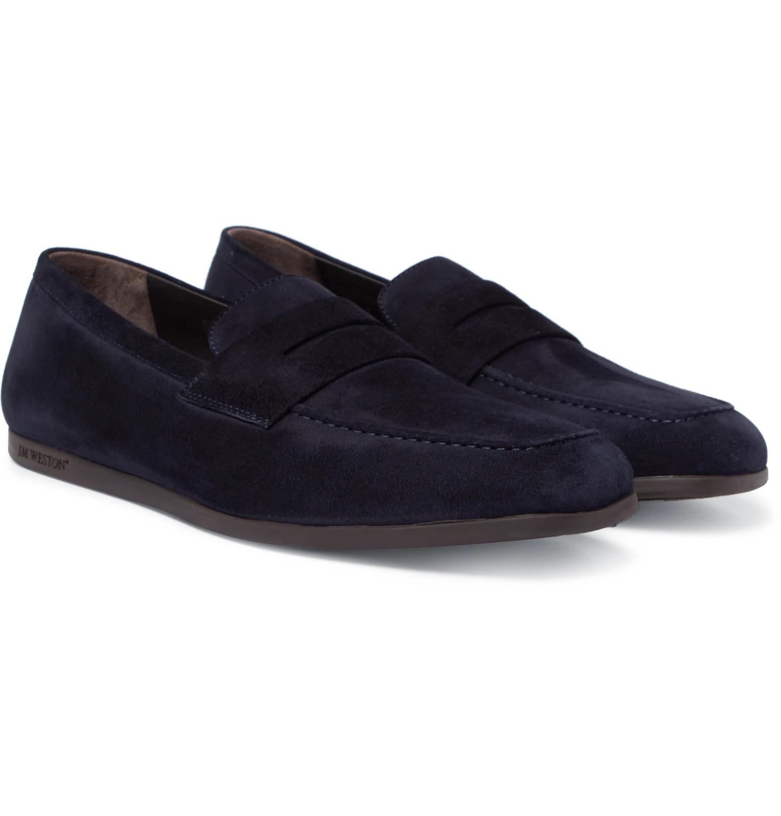 J.M. Weston Suede Penny Loafers in Navy (Blue) for Men - Save 24% - Lyst