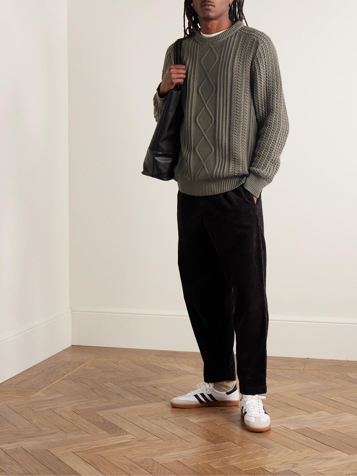 NN07 Caleb 6619 Cable-Knit Organic Cotton Sweater in Green for Men