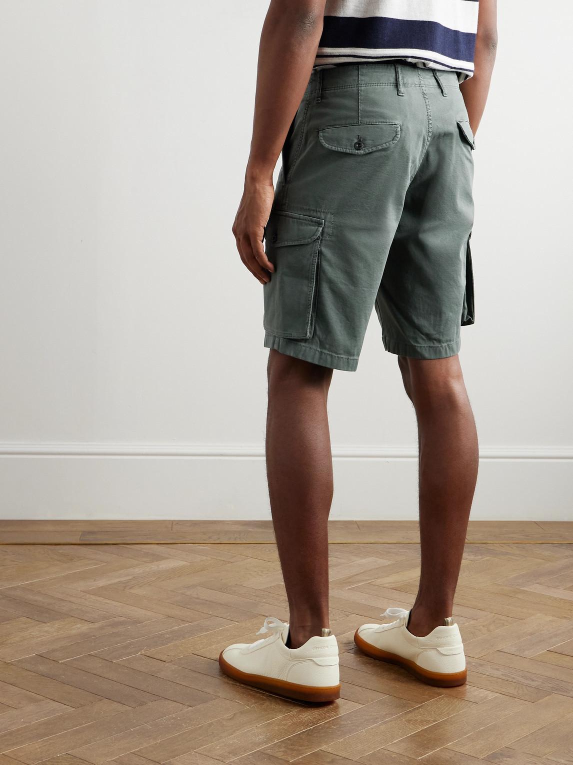 Incotex Straight-Leg Textured Cotton-Blend Cargo Shorts in Green