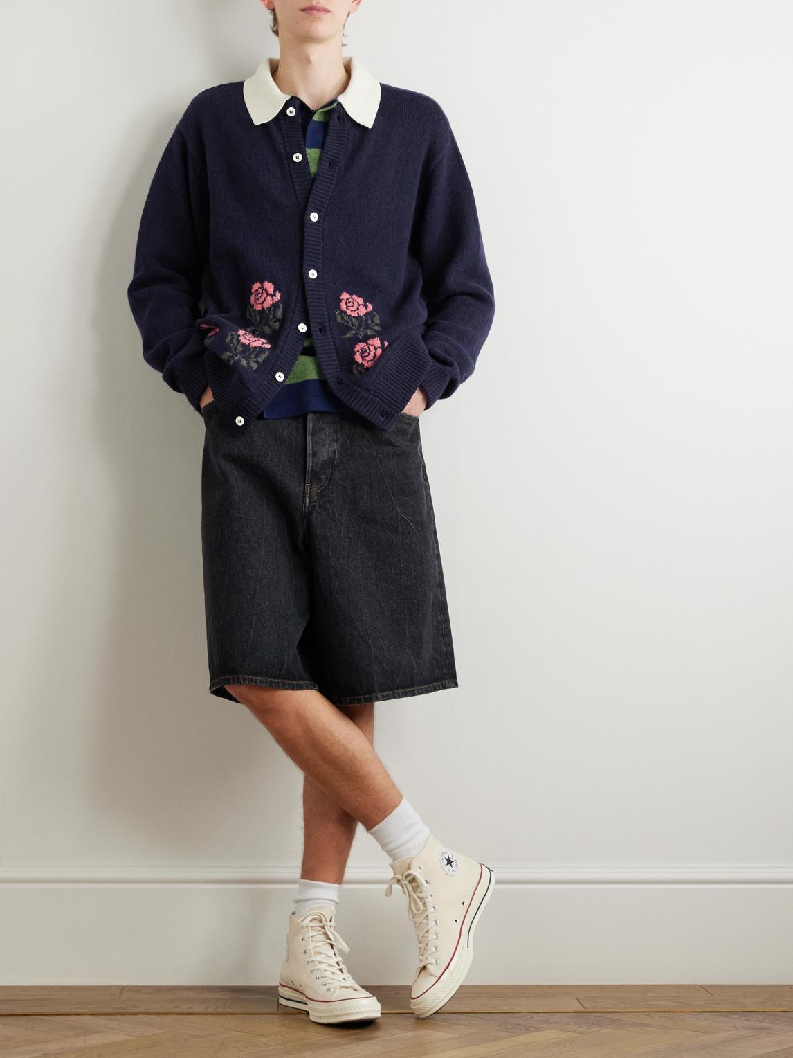 Noah Floral-Jacquard Shetland Wool Cardigan in Blue for Men Noah Floral-Jacquard Shetland Wool Cardigan in Blue for Men