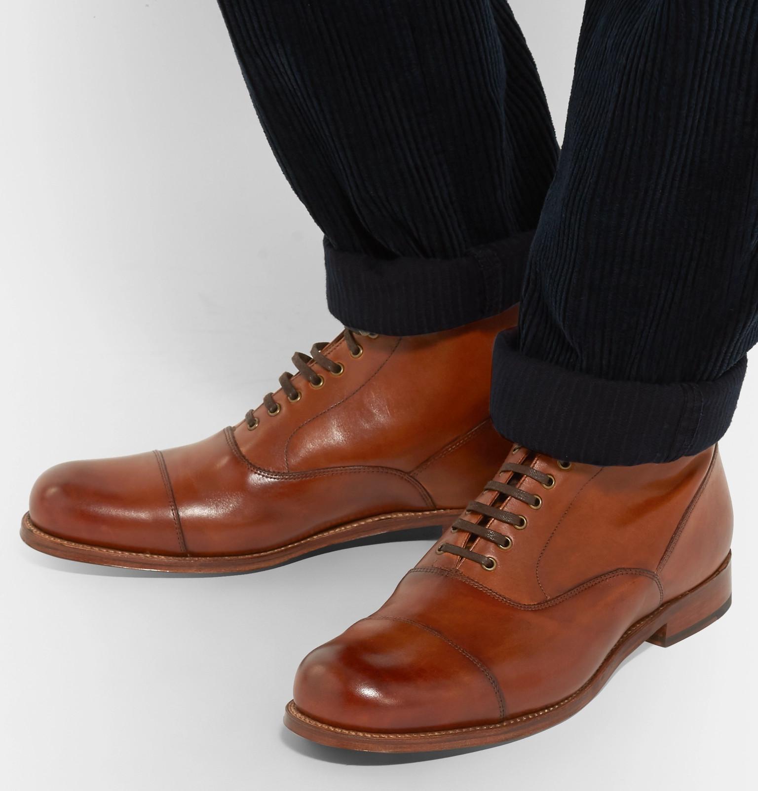 Grenson Leander Cap-toe Burnished-leather Boots in Brown for Men - Lyst