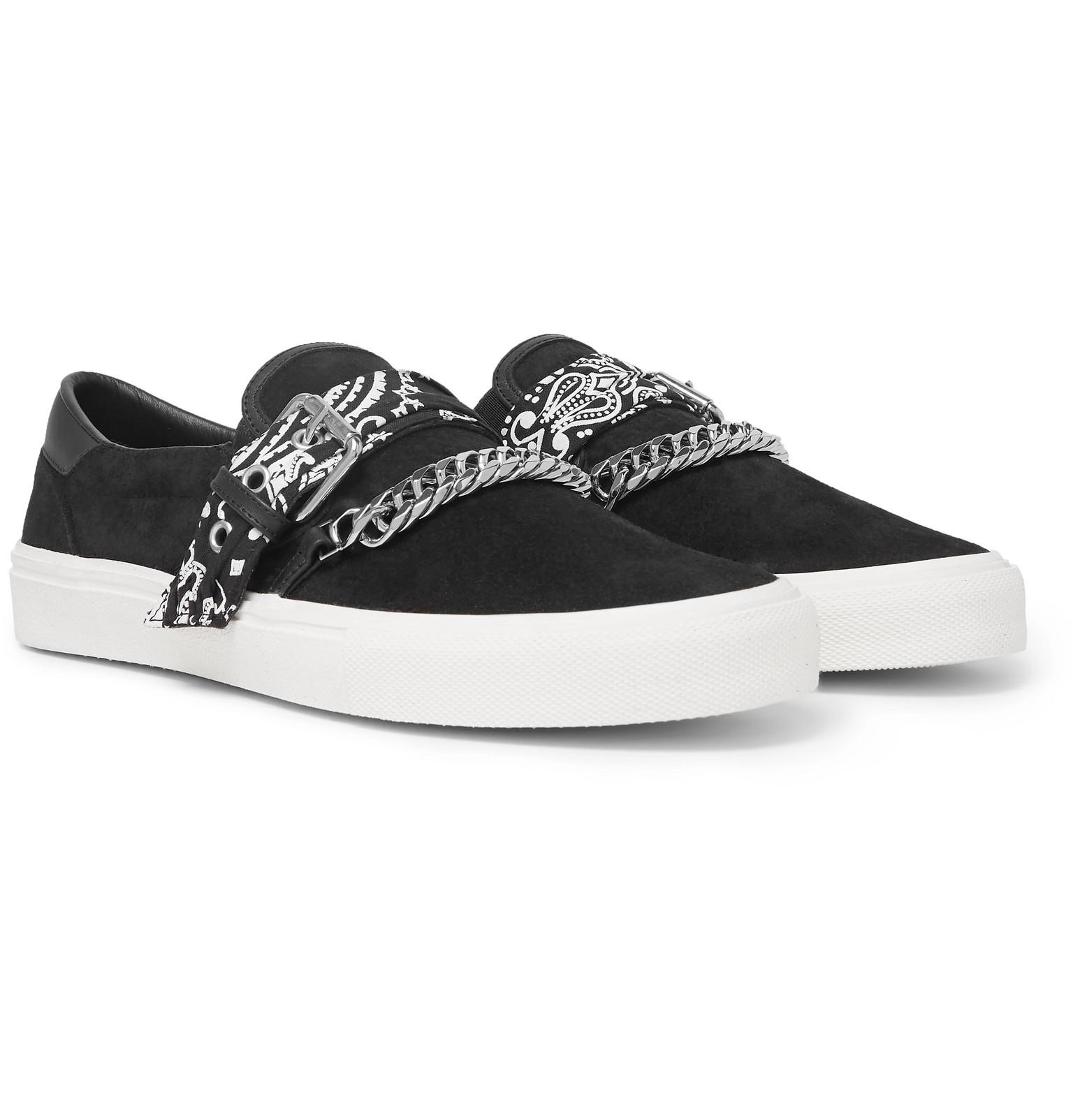Amiri Embellished Leather-trimmed Suede Slip-on Sneakers in Black for ...