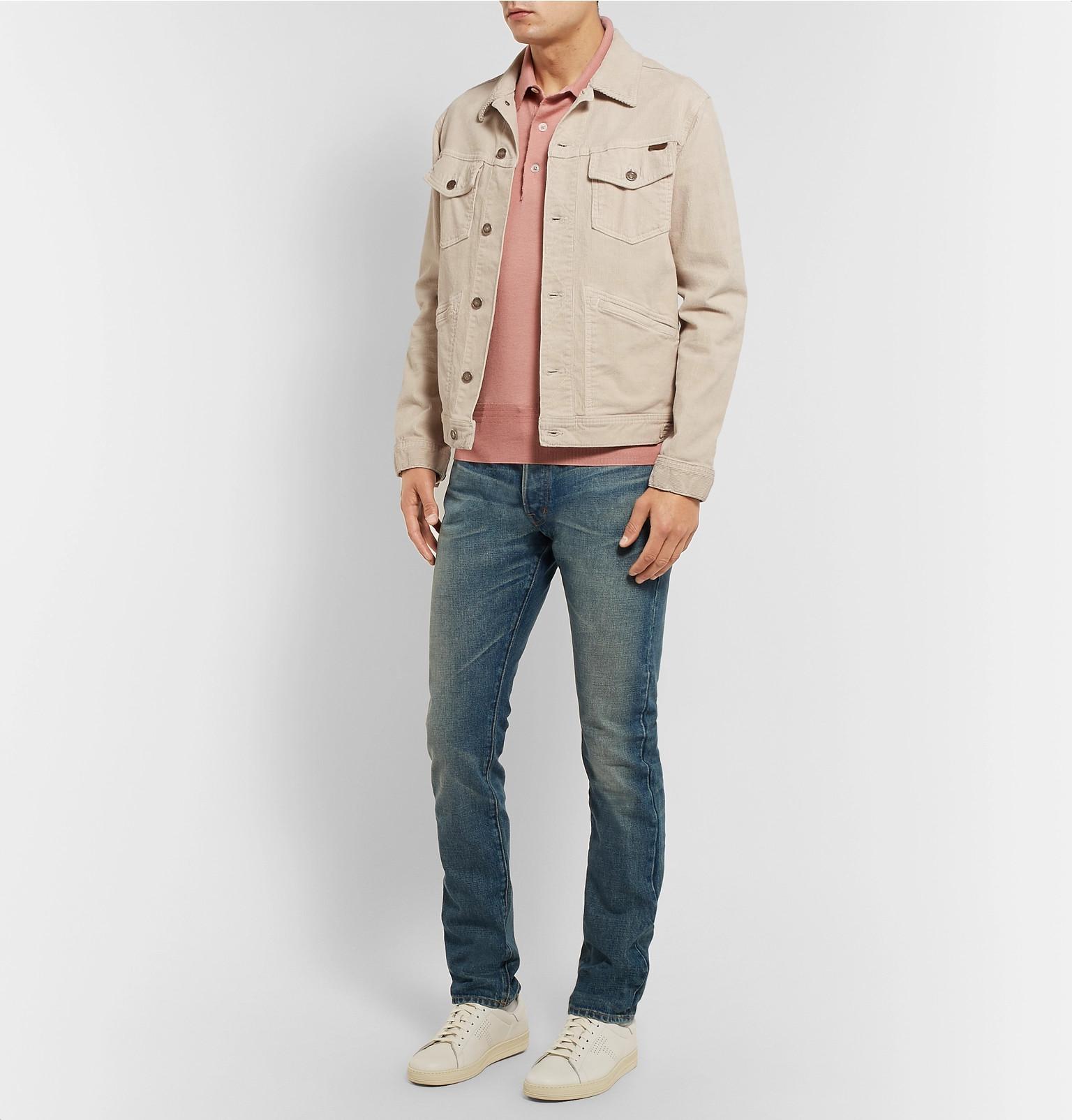 Tom Ford Washed Stretch-cotton Corduroy Trucker Jacket in Ecru (Natural ...