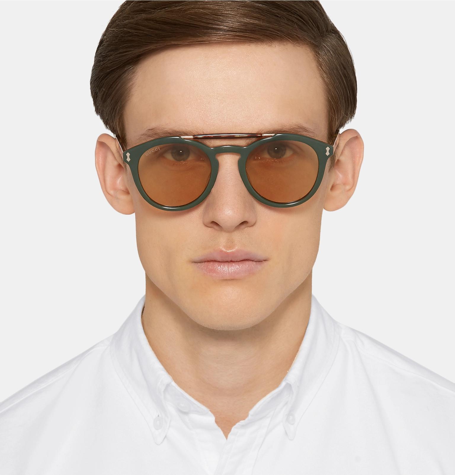 Gucci Round-frame Acetate Sunglasses in Green for Men | Lyst