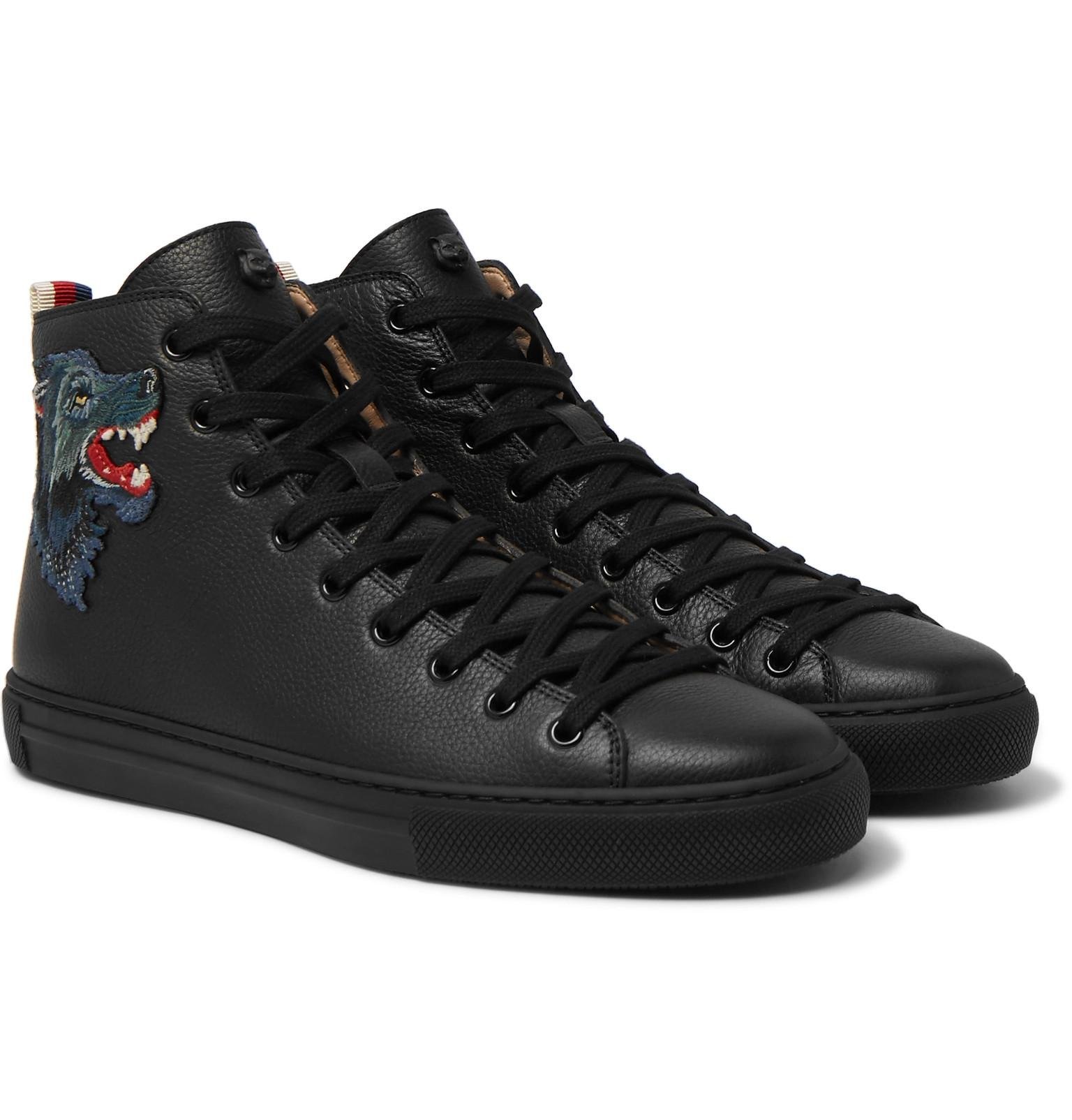 Gucci Major Wolf-appliquéd Full-grain Leather High-top Sneakers in ...