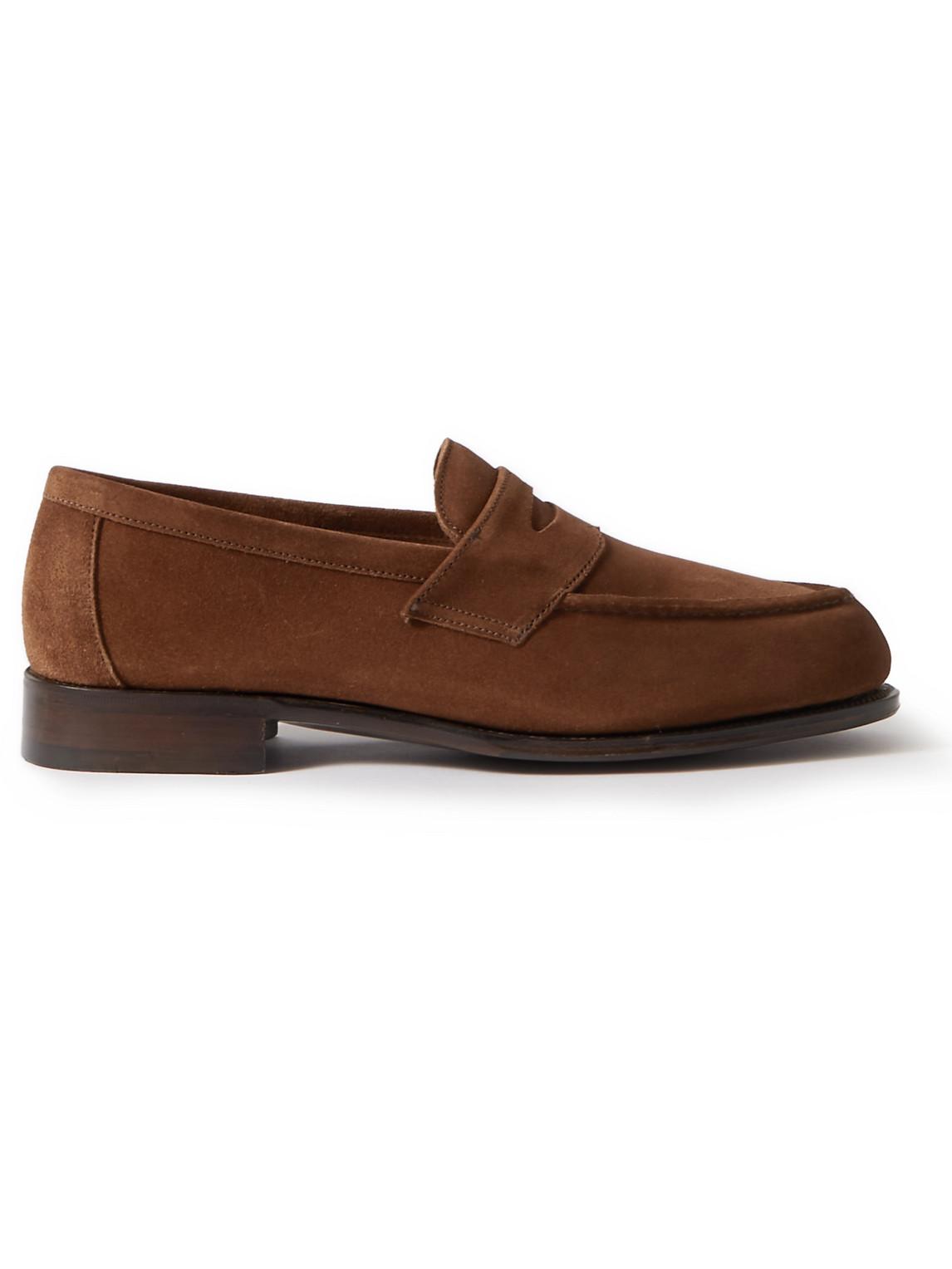 George Cleverley Cannes Suede Penny Loafers in Brown for Men | Lyst