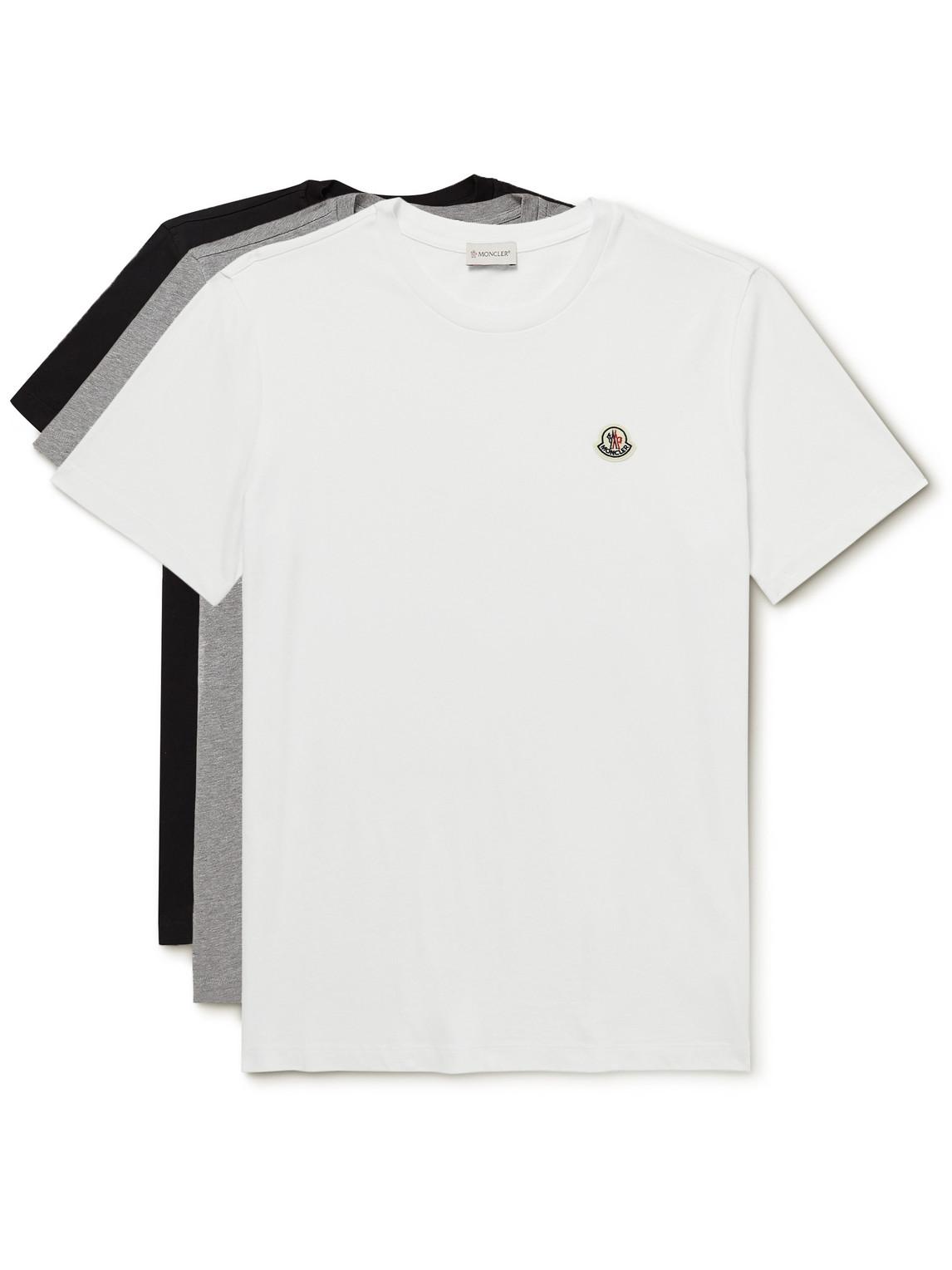 Moncler Three-pack Logo-appliquéd Cotton-jersey T-shirts in White 