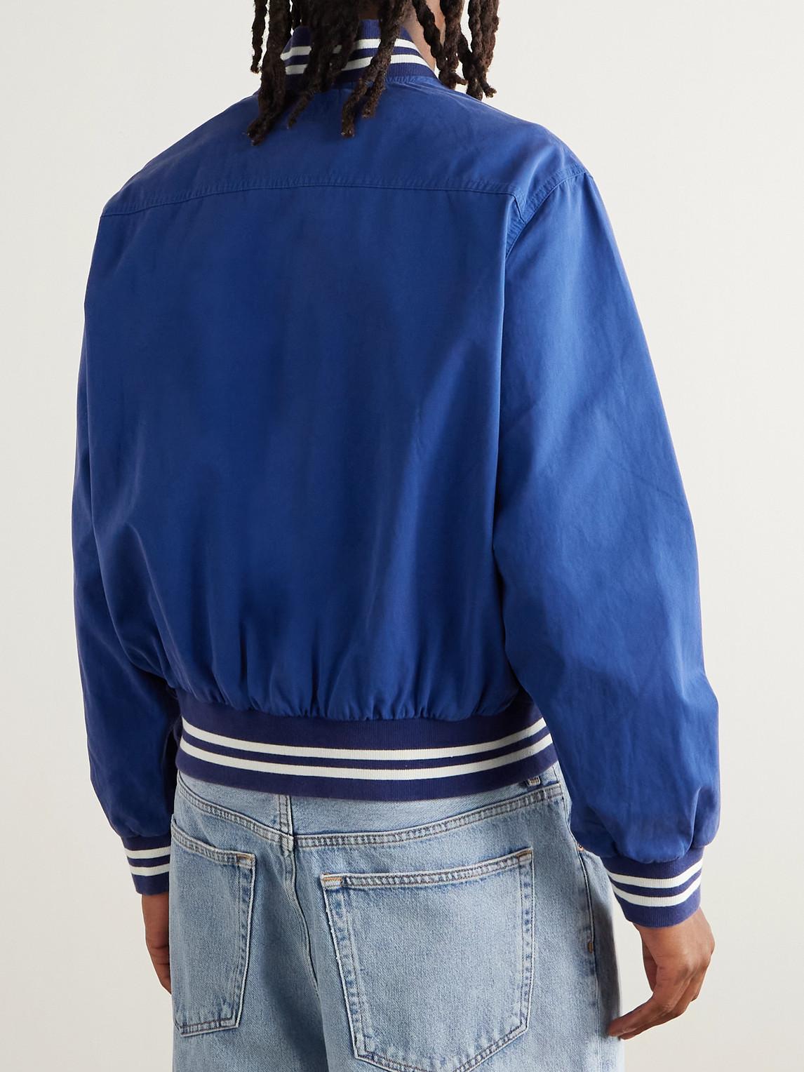 Noah Logo-Embroidered Striped Cotton Varsity Jacket in Blue for