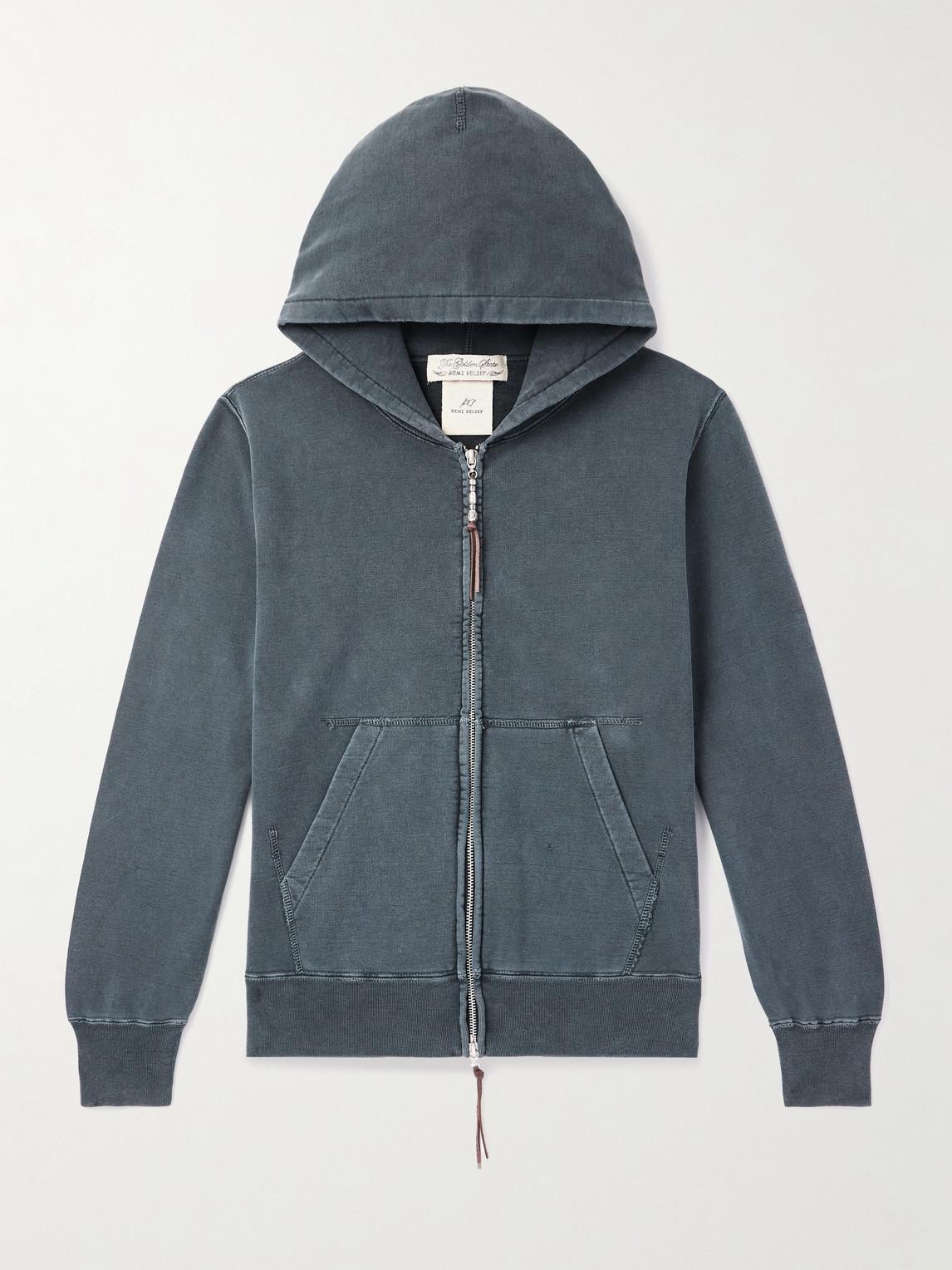Remi Relief Distressed Cotton-Jersey Zip-Up Hoodie in Blue for Men