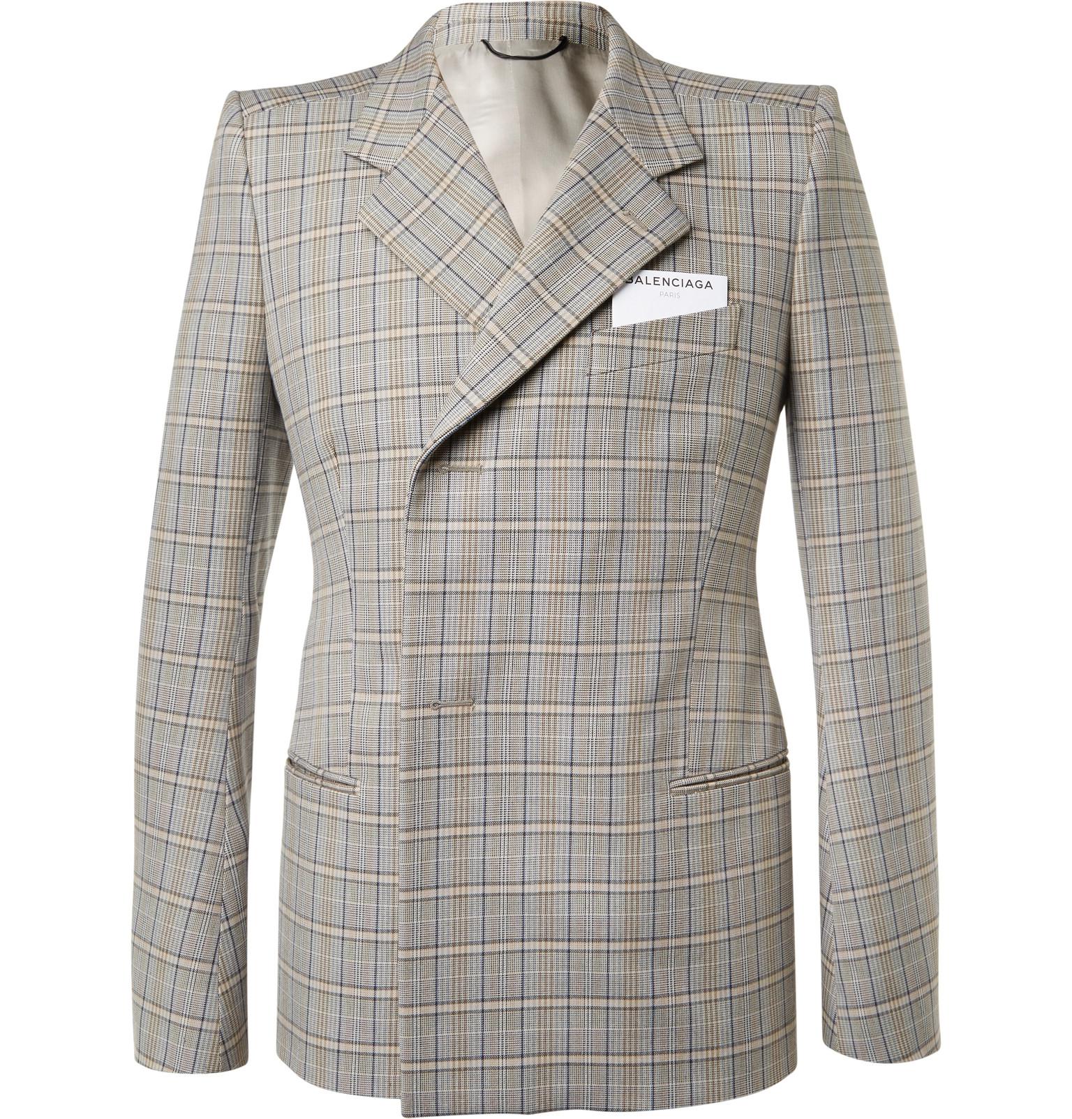 Balenciaga Beige Double-breasted Checked Cotton Suit Jacket in Natural for  Men - Lyst
