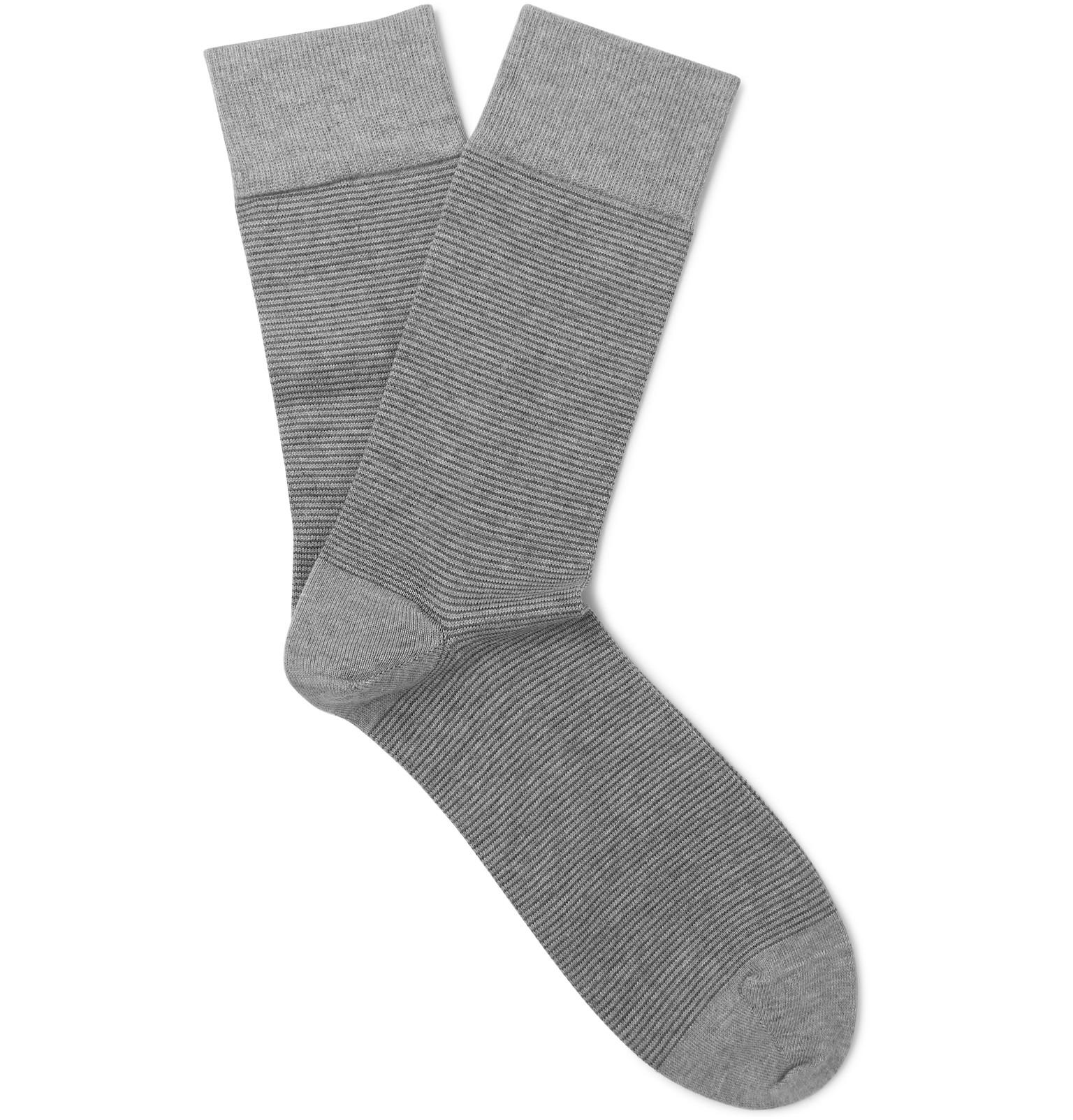 John Smedley Striped Sea Island Cotton-blend Socks in Gray for Men - Lyst