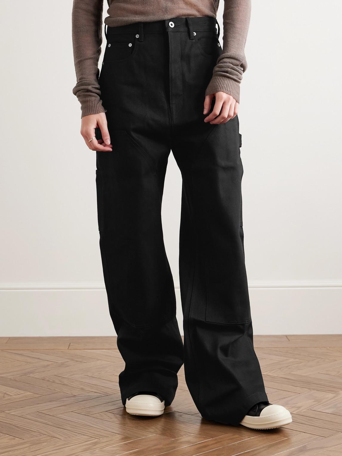 Rick Owens Double-Knee Geth Wide-Leg Selvedge Jeans in Black