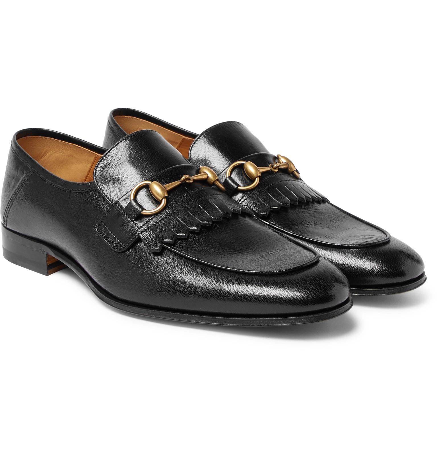 gucci leather fringe horsebit loafer