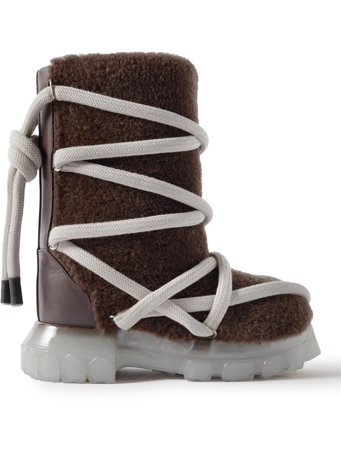 Rick Owens Lunar Tractor Leather-trimmed Shearling Boots in Brown for ...