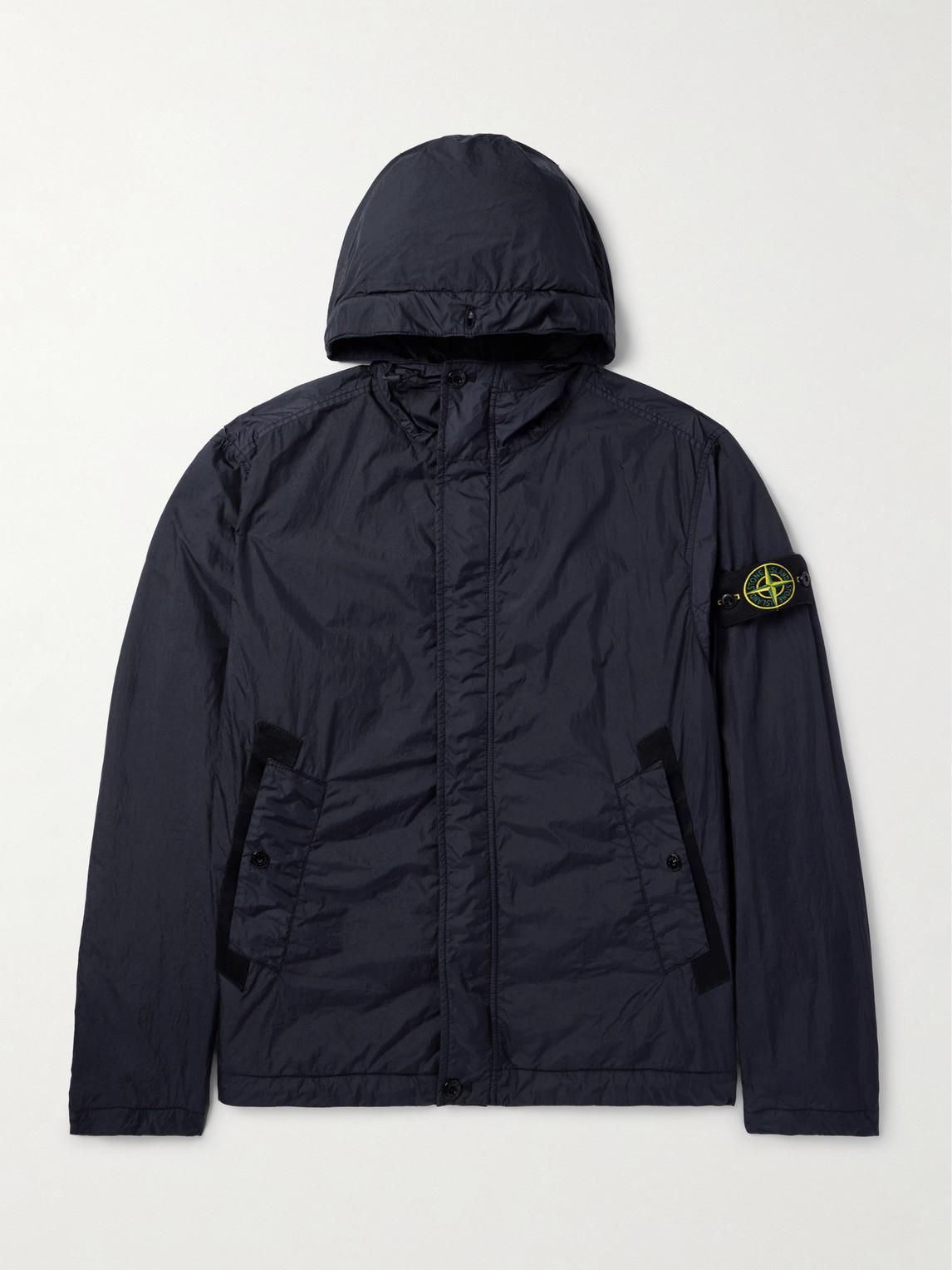 Stone Island Logo appliqued Garment dyed Crinkle Reps Nylon Hooded Jacket in Blue for Men Lyst UK