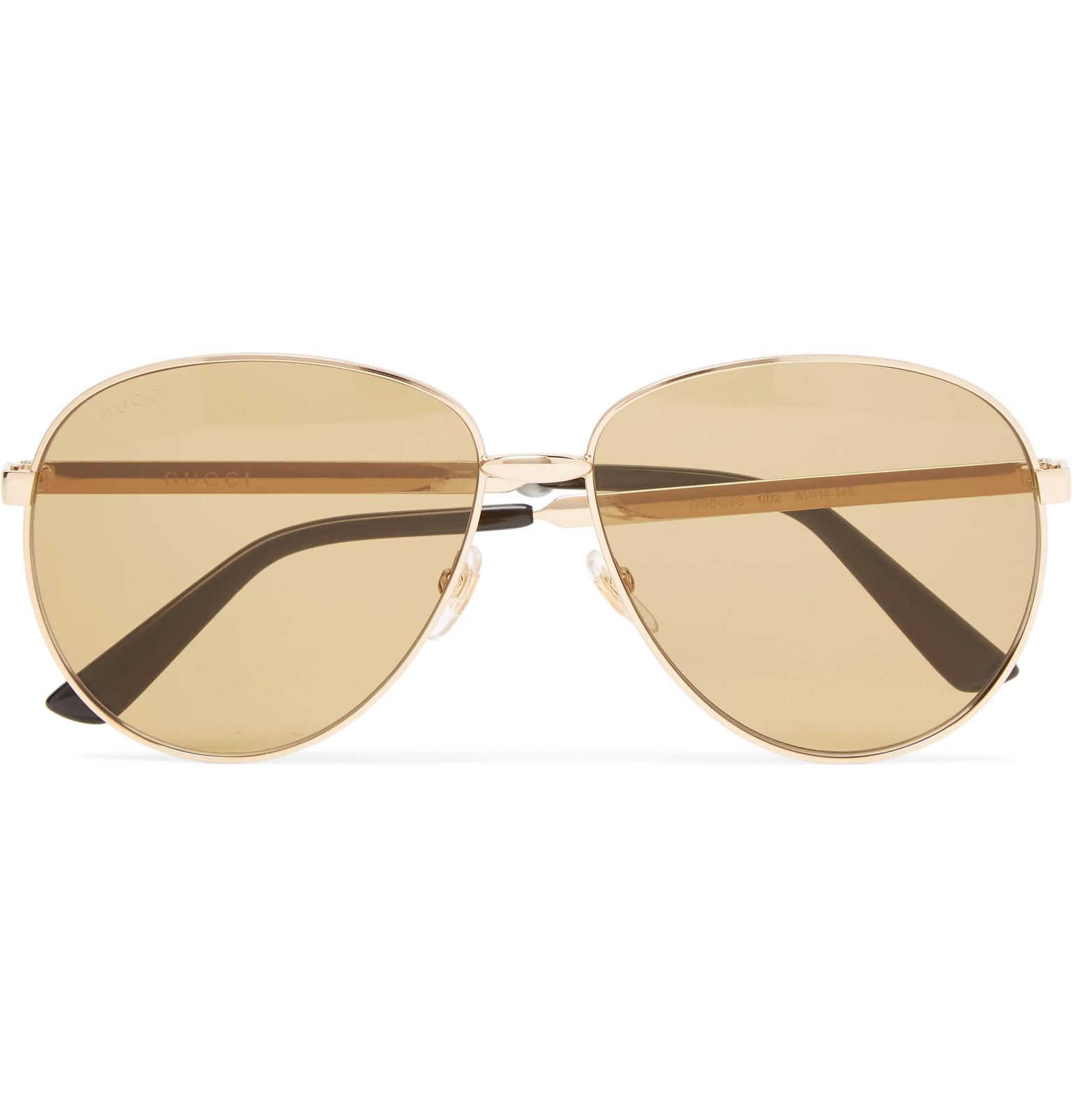 Gucci Aviator Style Enamelled Gold Tone Sunglasses In Metallic For Men Lyst
