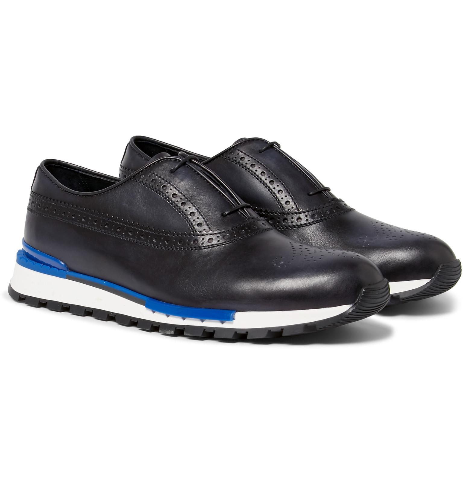 Berluti Fast Track Polished-leather Brogue Sneakers in Midnight Blue ...