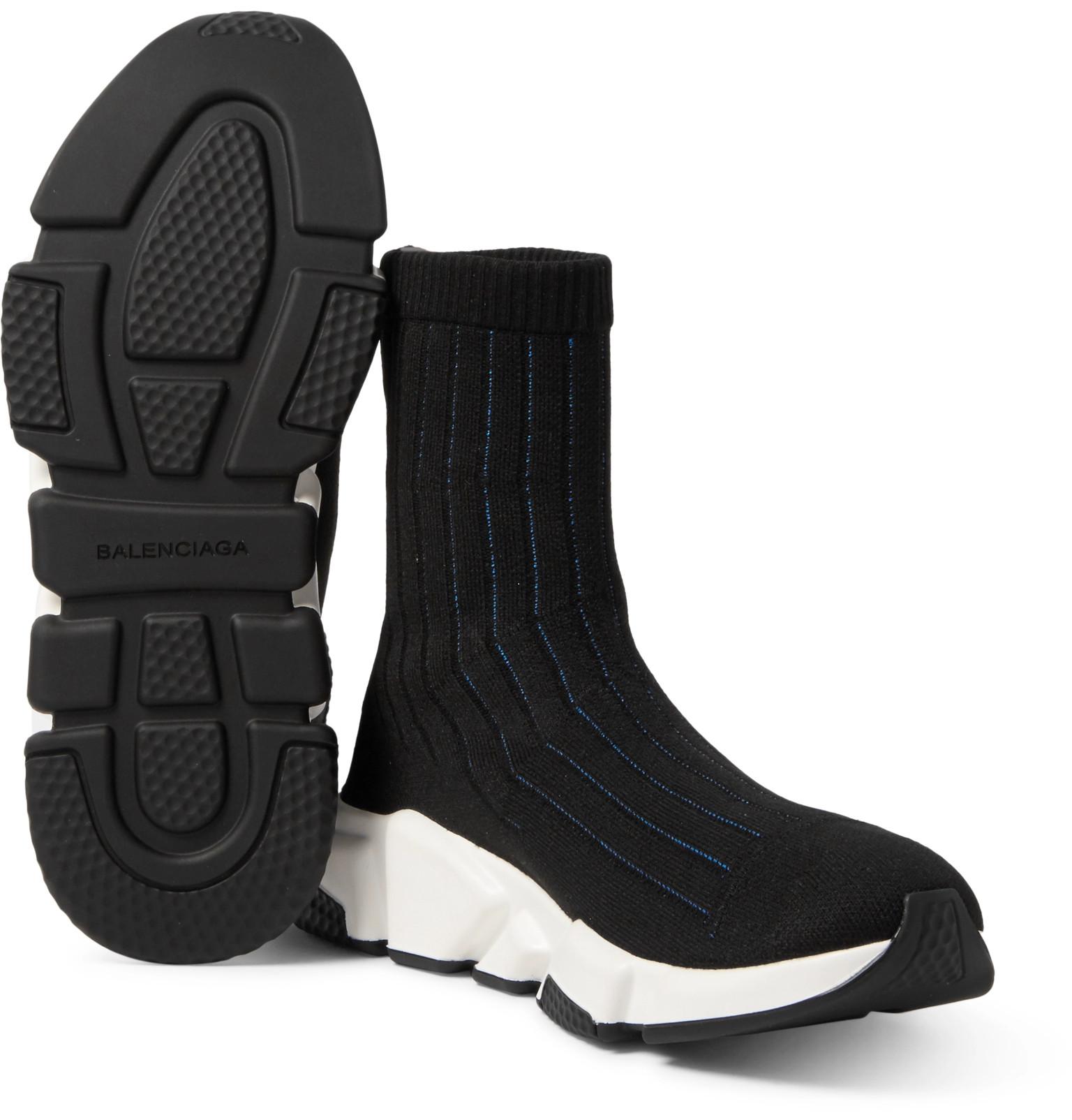 Balenciaga Denim Speed Sock Stretch-knit Slip-on Sneakers in Black for ...