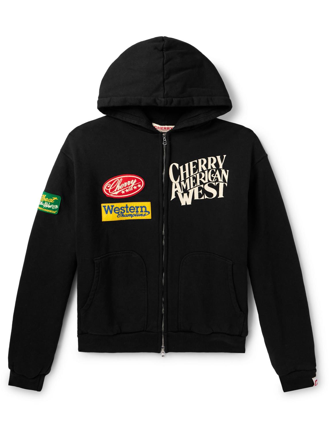 CHERRYLA  コットンジャージー フーディー CHERRY LA - Embroidered Cotton-Jersey Zip-Up Hoodie - Blue