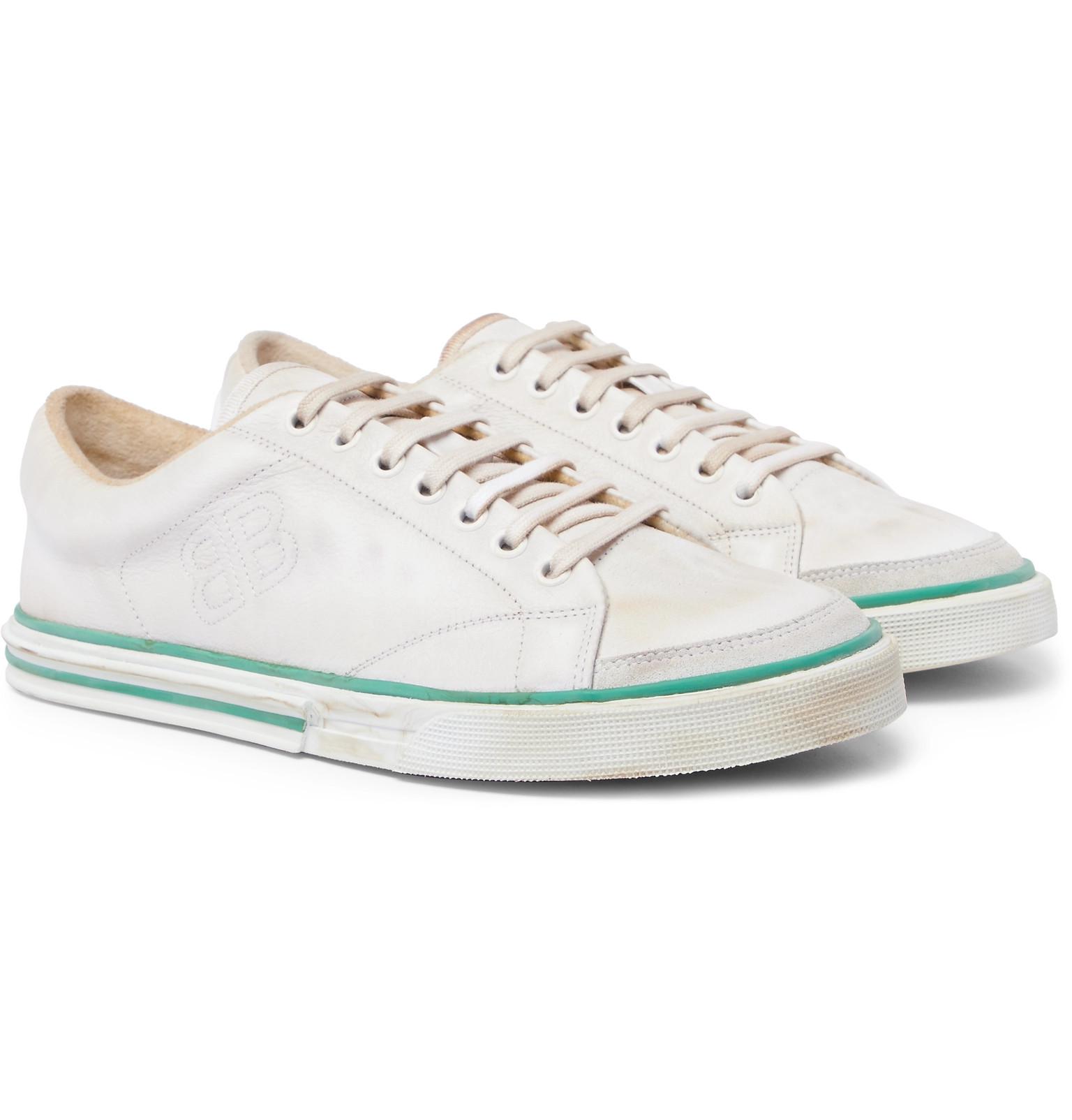 Balenciaga Match Tennis Distressed Leather Sneakers in White for Men | Lyst