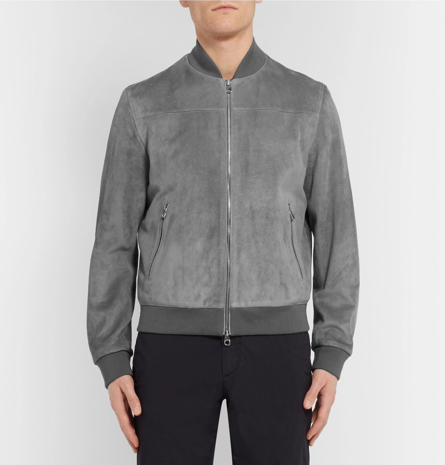 Dunhill Suede Bomber Jacket in Grey for Men - Lyst
