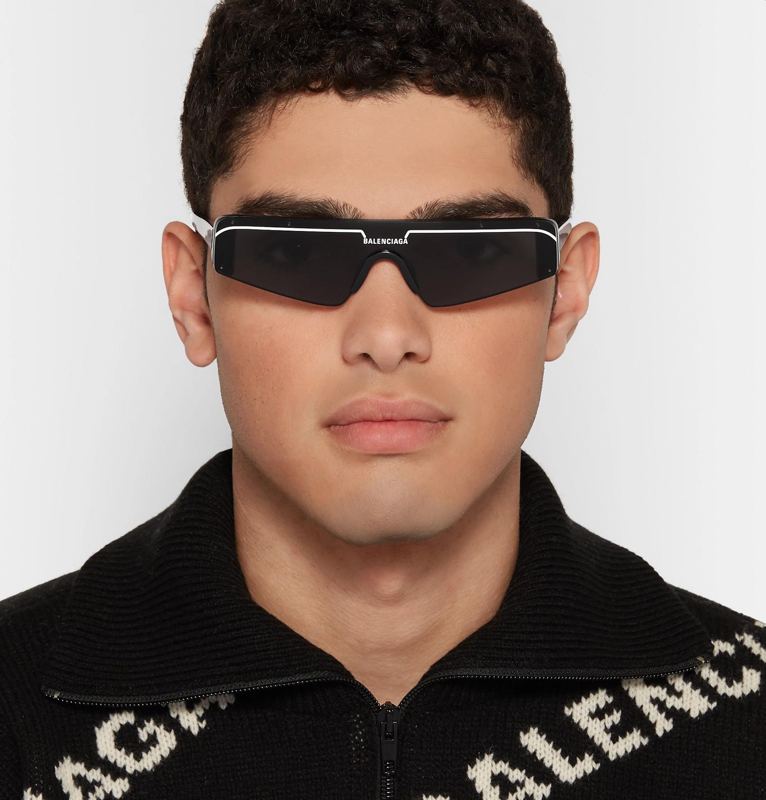 Balenciaga Ski Rectangle-frame Enamelled Acetate Sunglasses in Black for  Men | Lyst UK