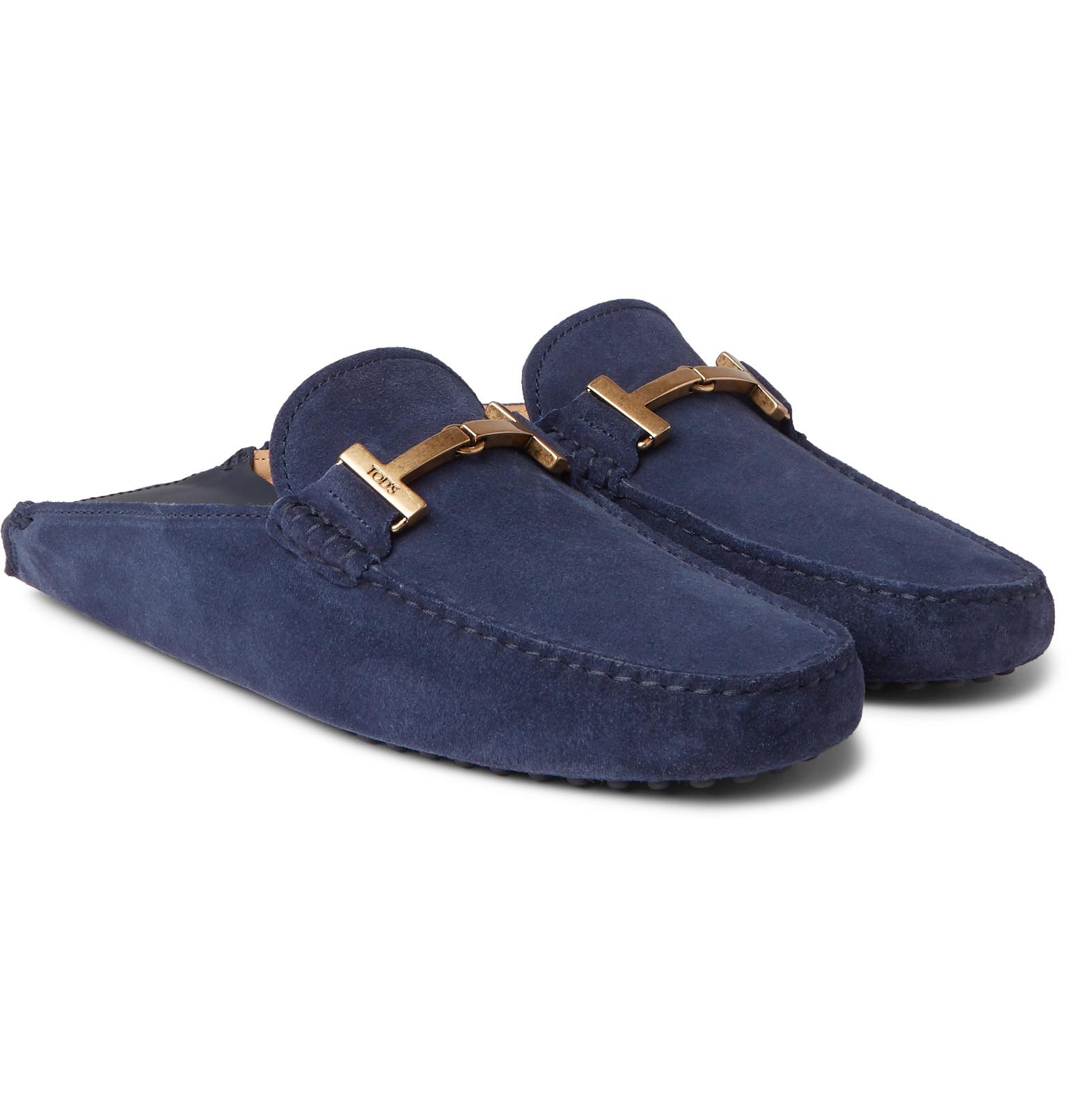 Tod's Gommino Collapsible-heel Nubuck And Leather Driving Shoes in Blue for  Men | Lyst