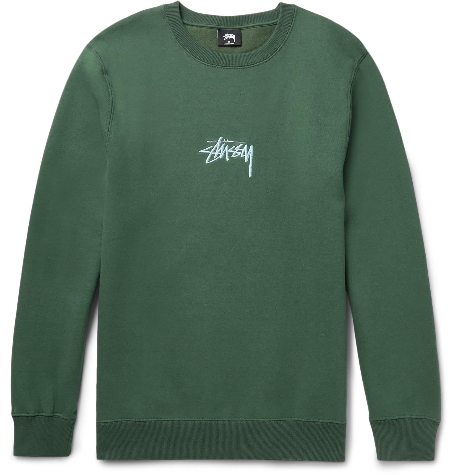 Stussy Embroidered Fleece-back Cotton-blend Jersey Sweatshirt in Green for  Men | Lyst