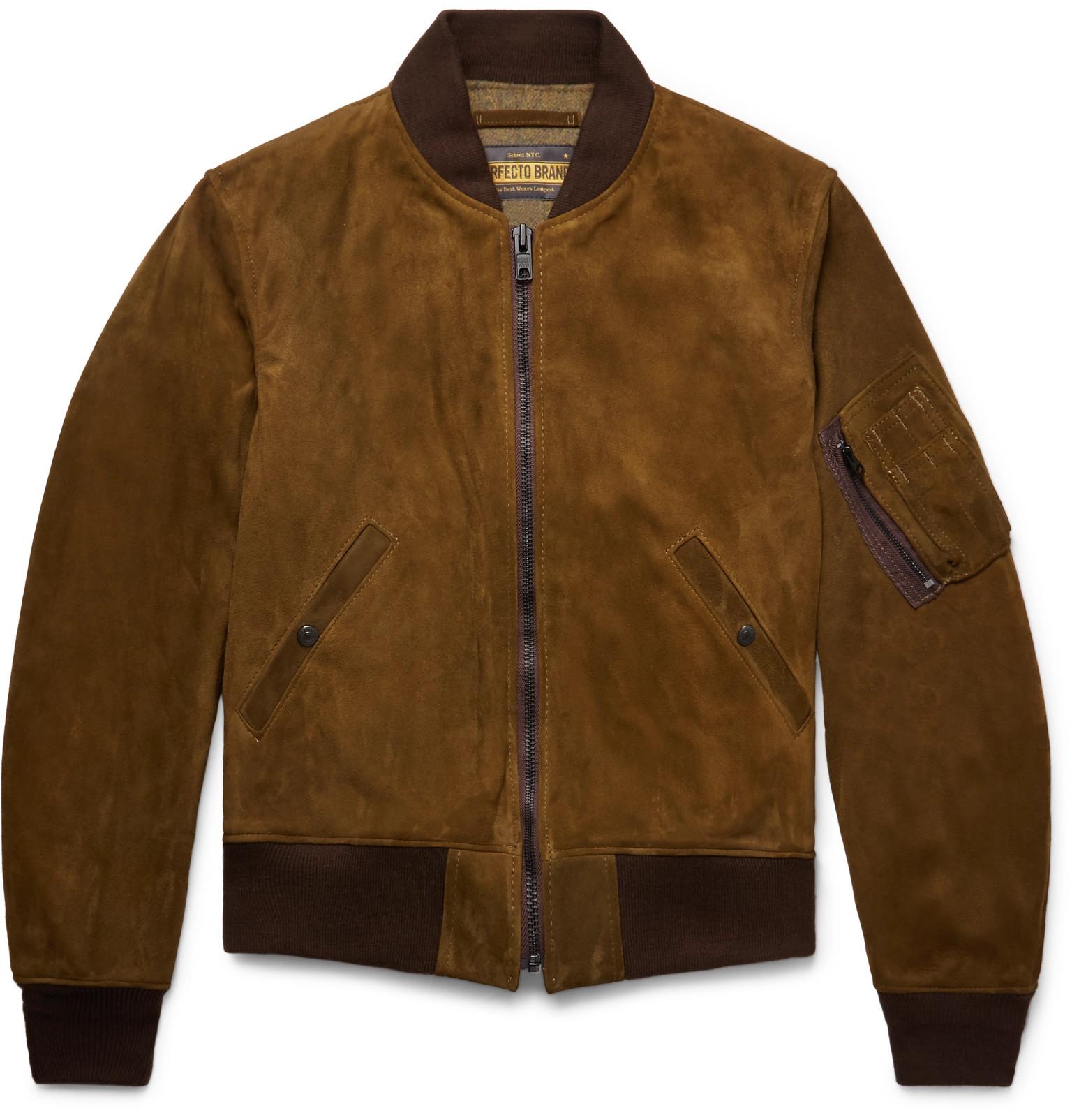 SCHOTT MA-1 Pebble-Grain Leather Bomber Jacket for Men