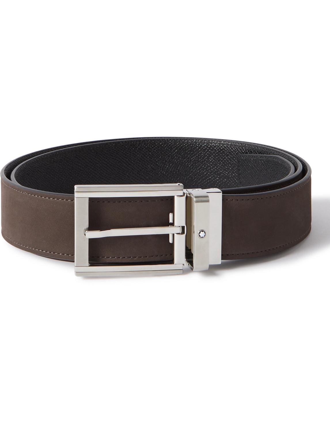 Reversible belt in smooth and pebbled leather
