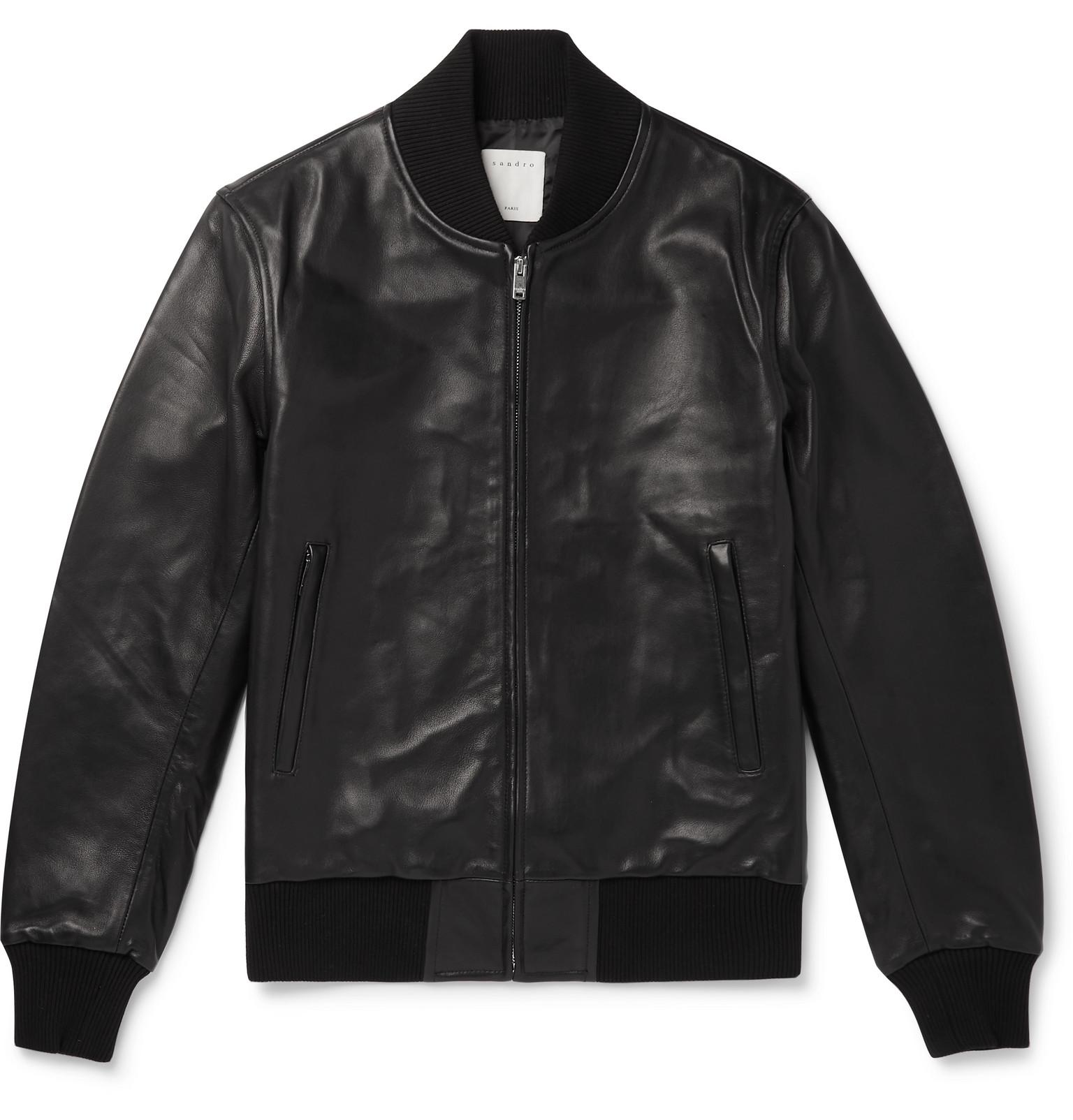 Sandro Leather Bomber Jacket in Black for Men | Lyst