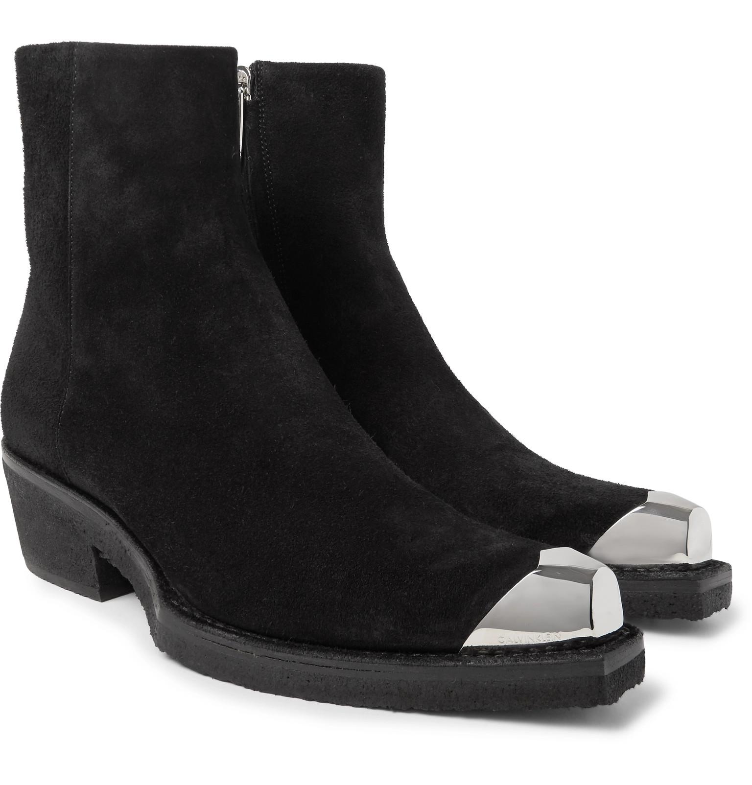 CALVIN KLEIN 205W39NYC Metal Toe-cap Suede Boots in Black for Men | Lyst  Canada
