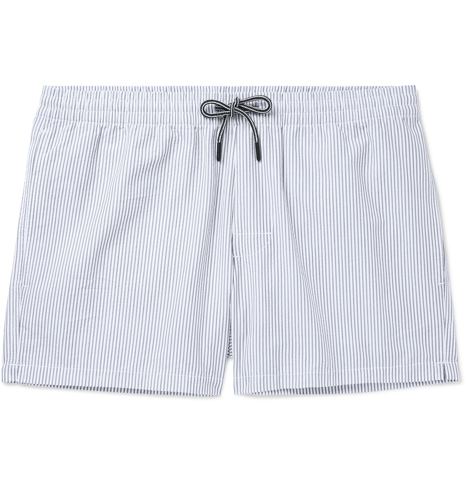 Club Monaco Arlen Mid length Striped Seersucker Swim Shorts in