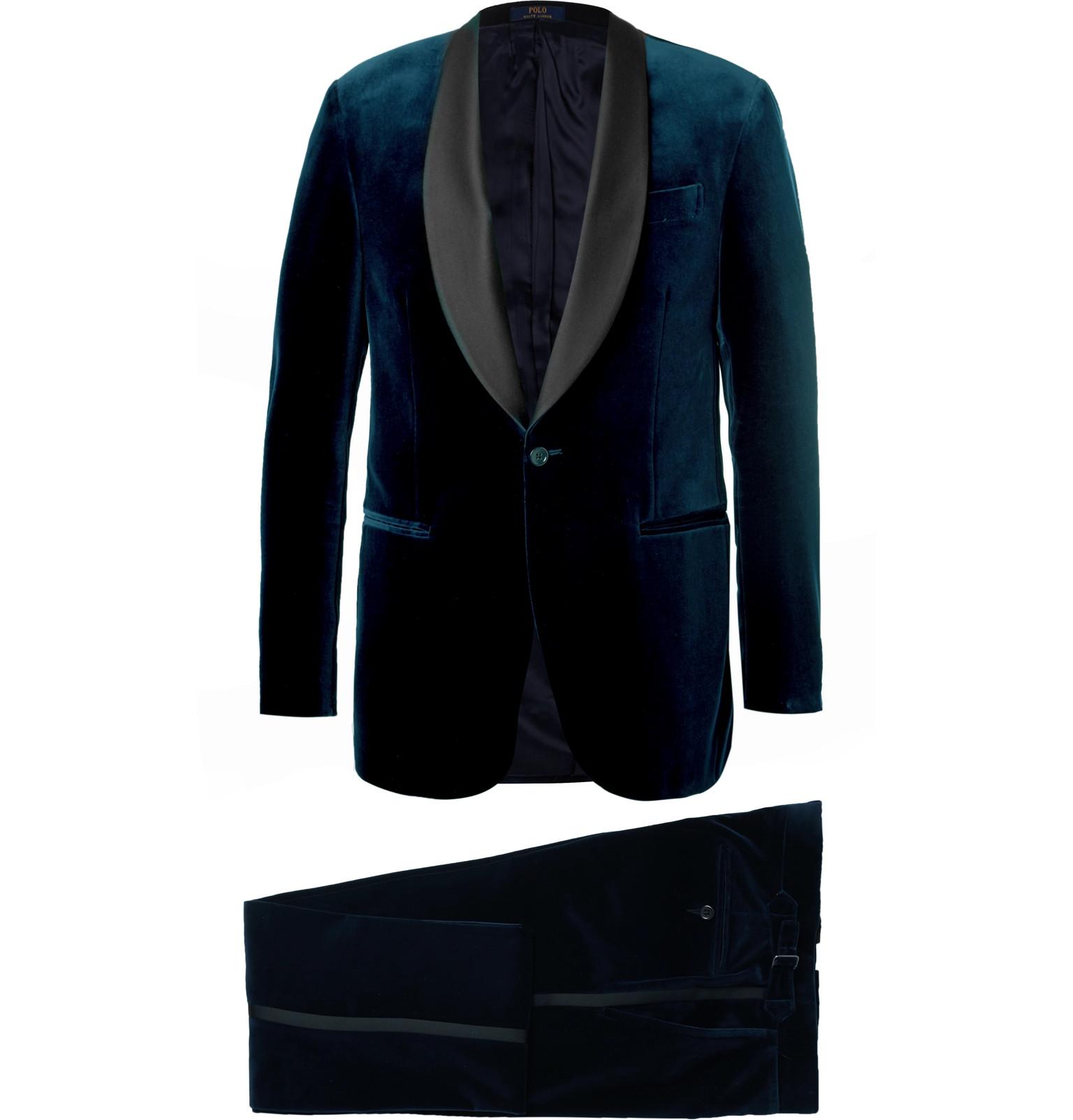 Polo Ralph Lauren Navy Slim-fit Satin-trimmed Cotton-velvet Tuxedo in Blue for Men - Lyst