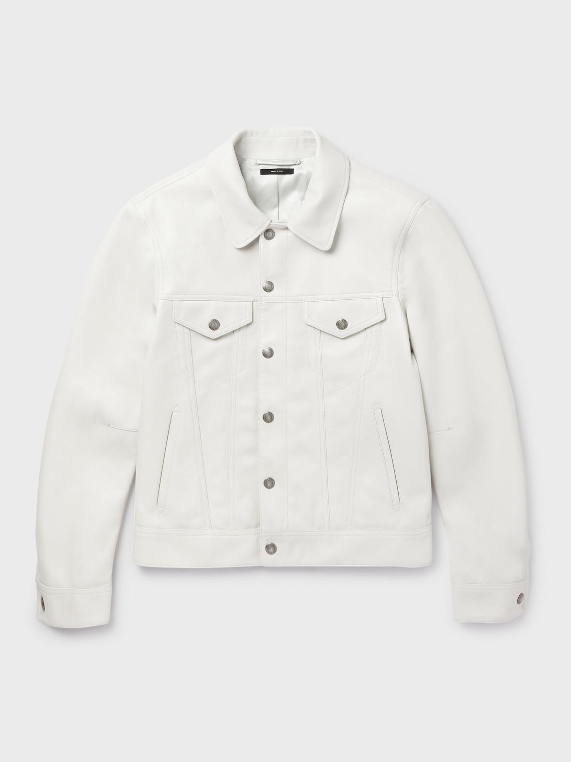 Tom Ford Full-grain Leather Trucker Jacket in White for Men | Lyst