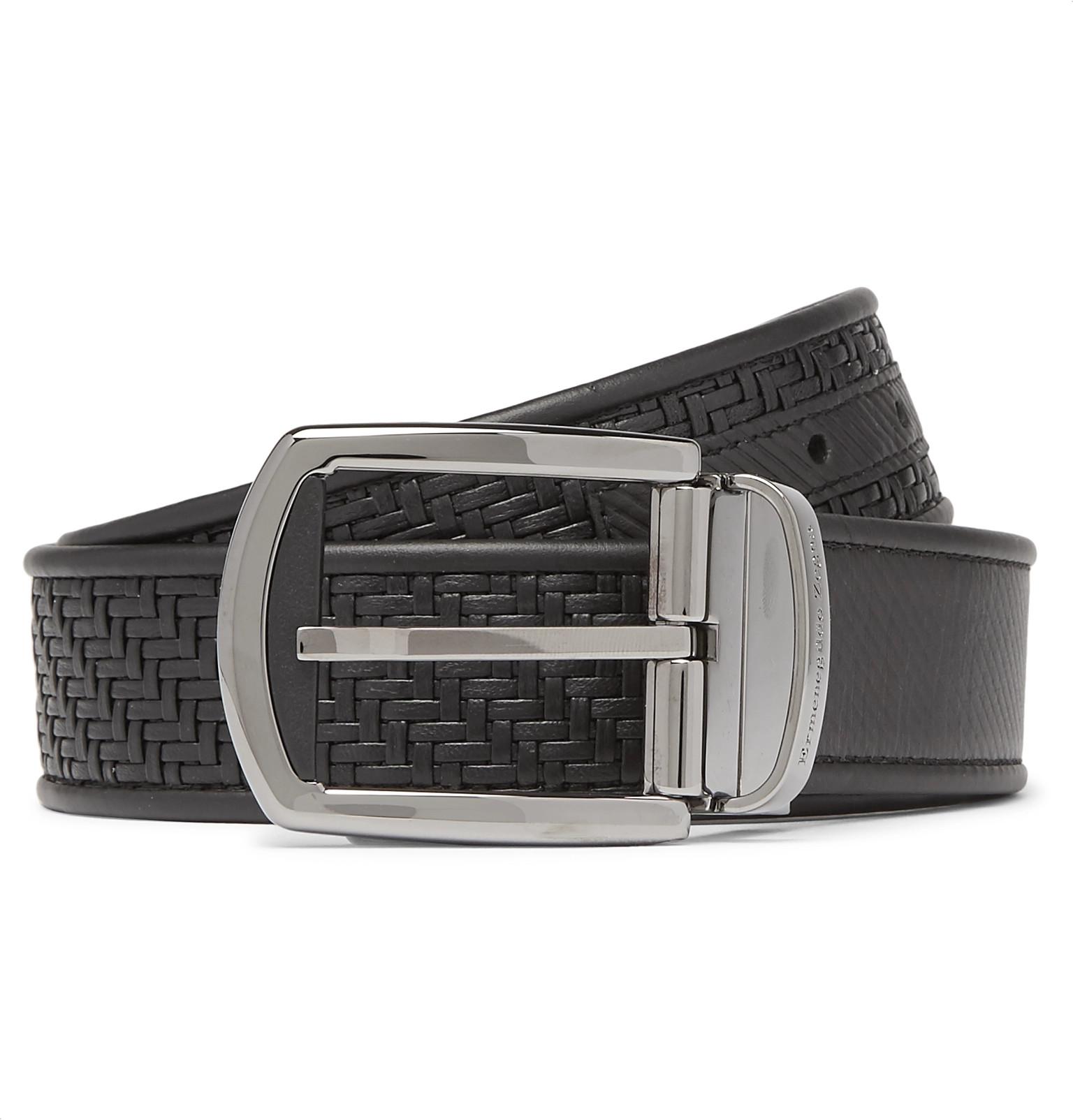 Ermenegildo Zegna 3.5cm Black Reversible Pelletessuta Leather Belt for ...
