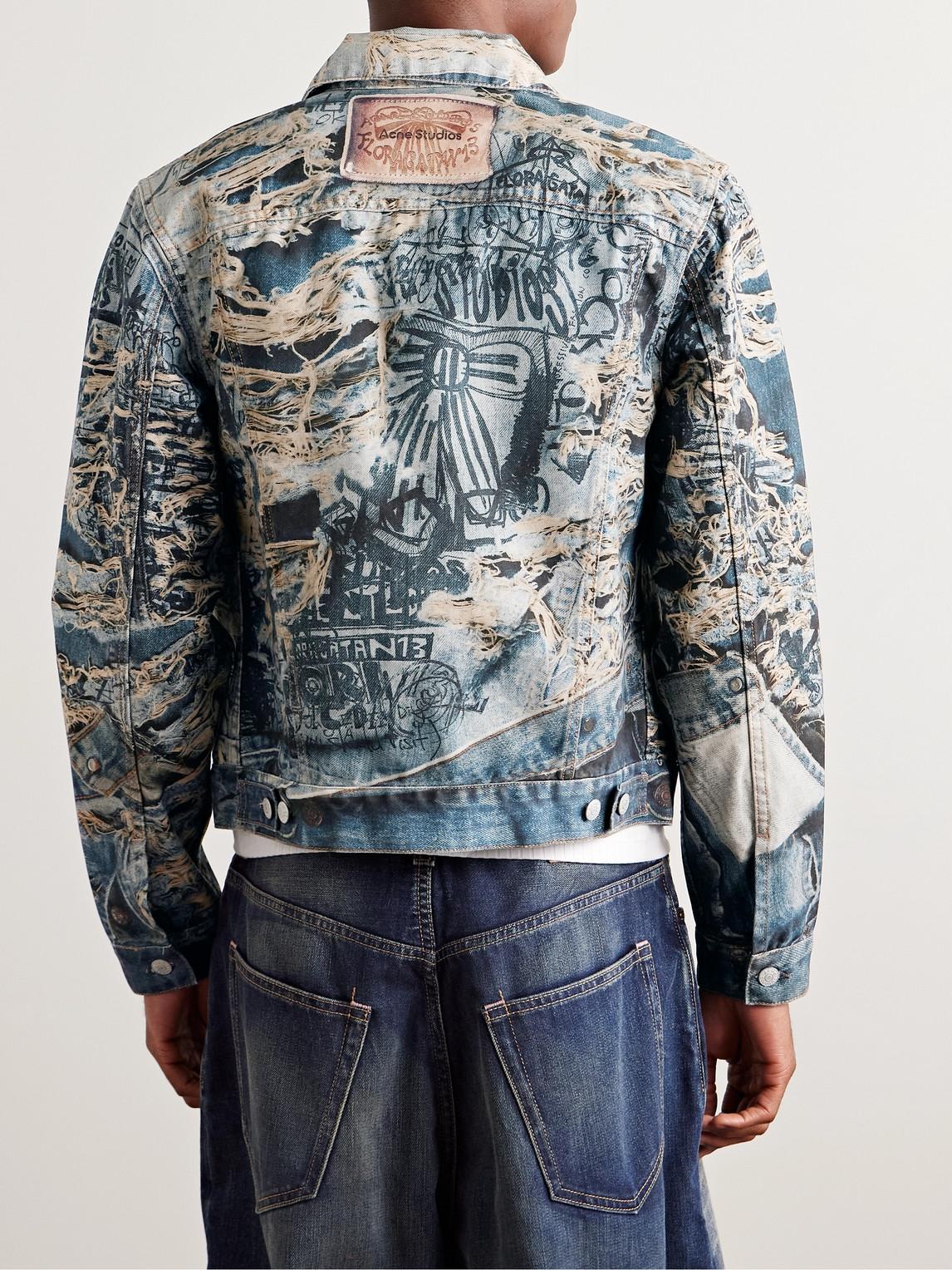 Acne Studios Rye Cropped Printed Denim Jacket in Blue for Men