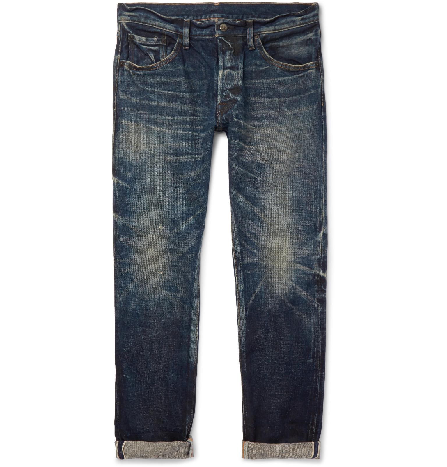 Fabric-Brand & Co. Aksel Slim-fit Distressed Selvedge Denim Jeans in Indigo  (Blue) for Men - Lyst