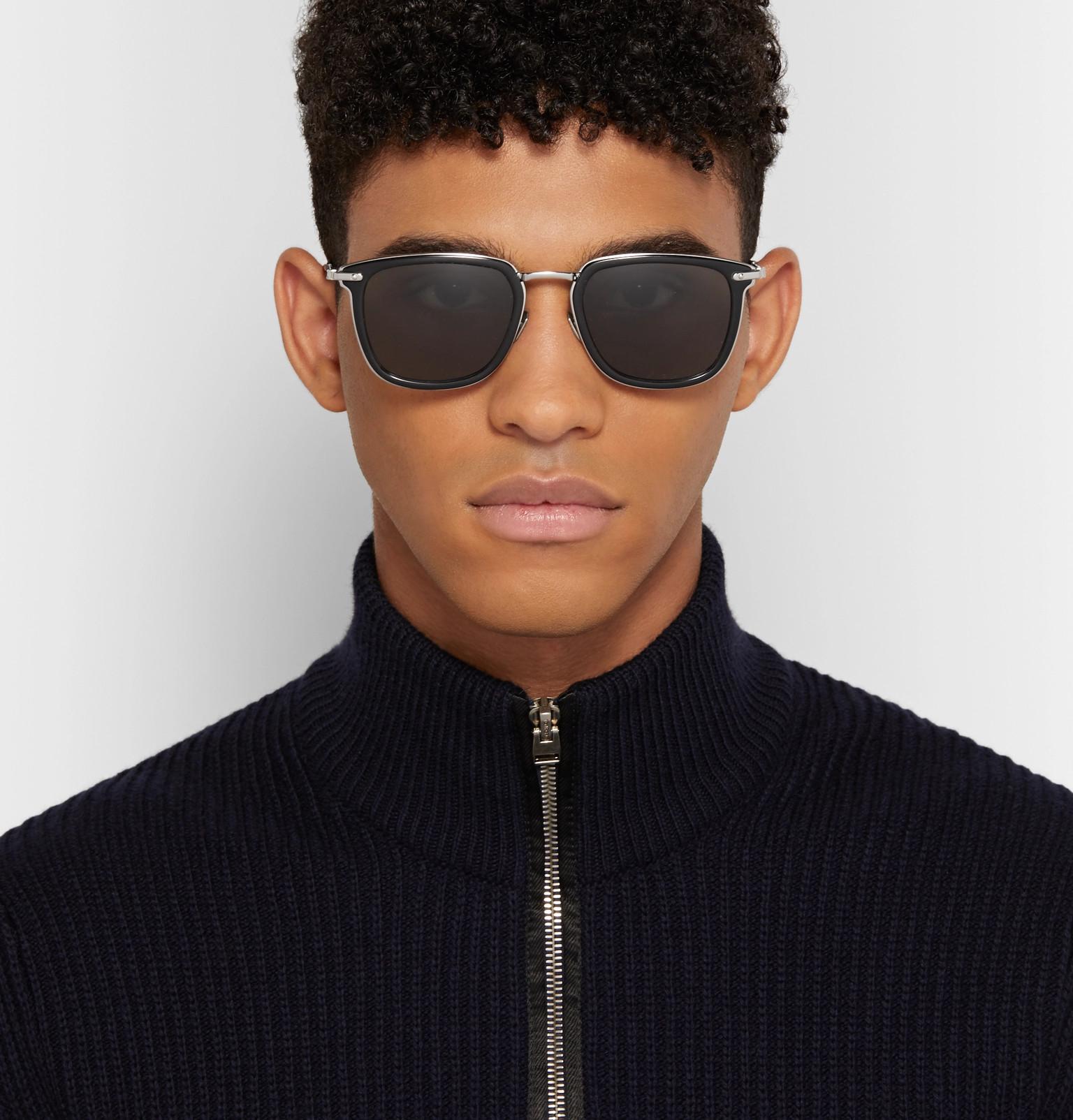 Brioni Leather D-frame Acetate And Silver-tone Sunglasses in Black for ...