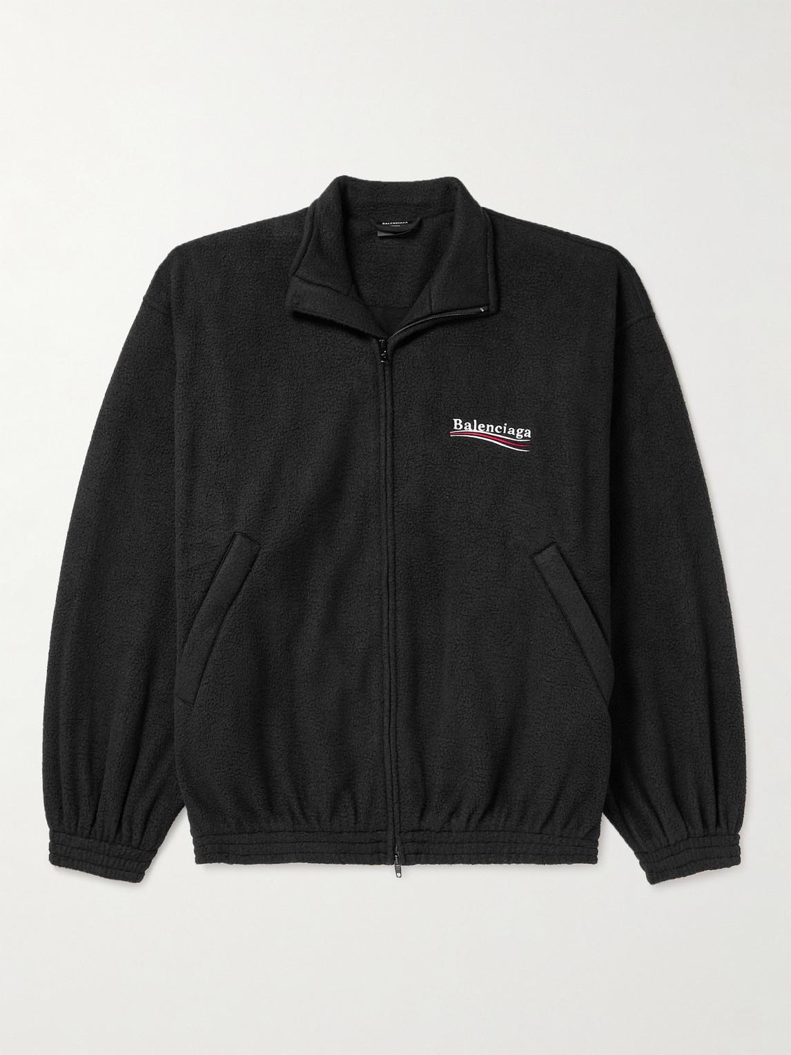 Balenciaga Oversized Logo-Embroidered Fleece Jacket in Black for 
