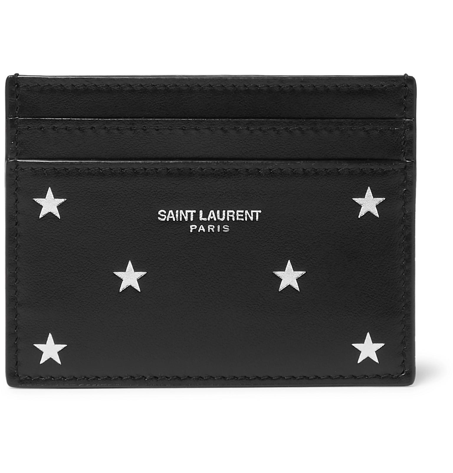 Saint Laurent Star Embossed Card Holder in Blue