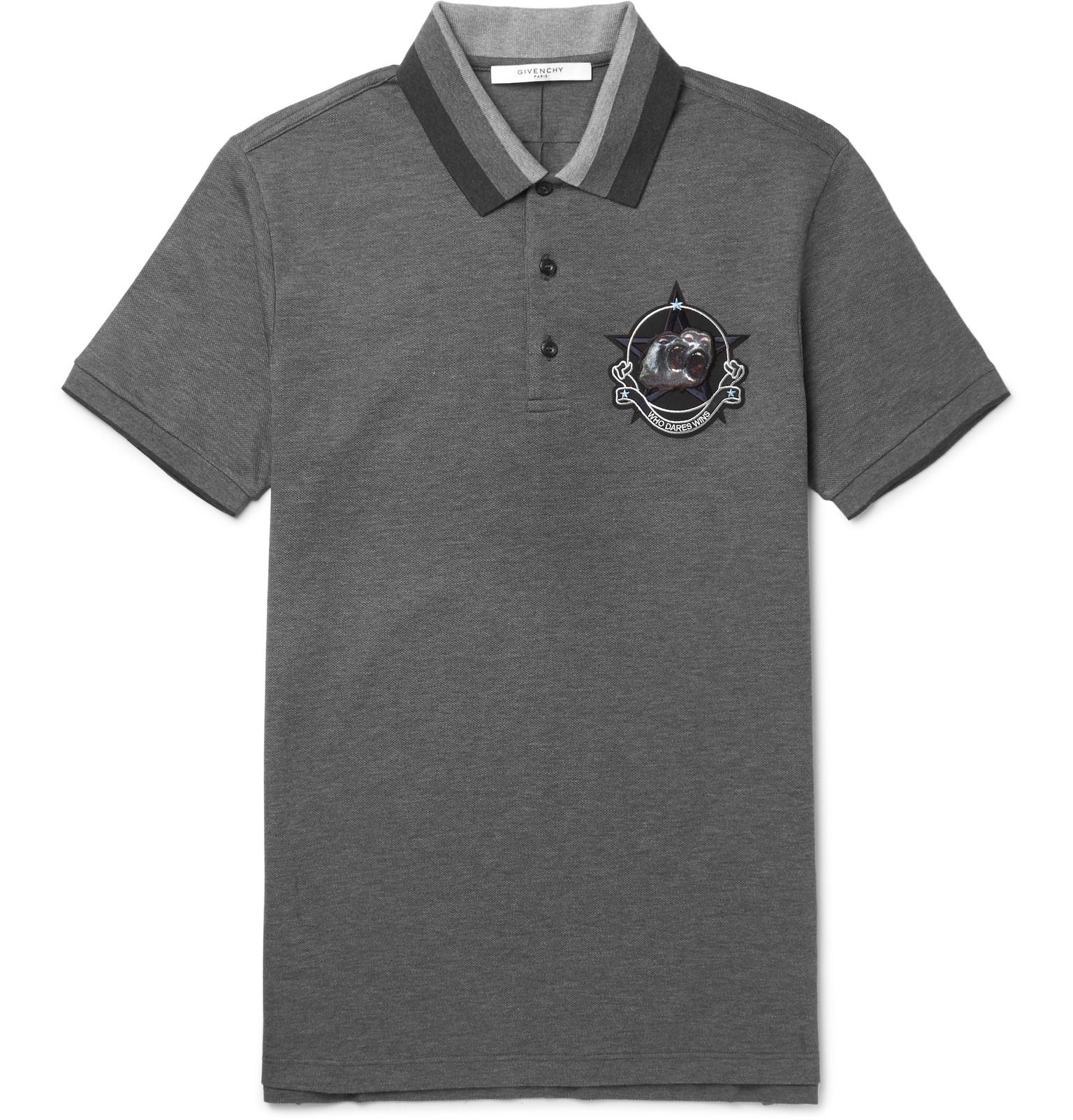 Givenchy Monkey Brothers Appliquéd Cotton-piqué Polo Shirt in Charcoal  (Gray) for Men - Lyst