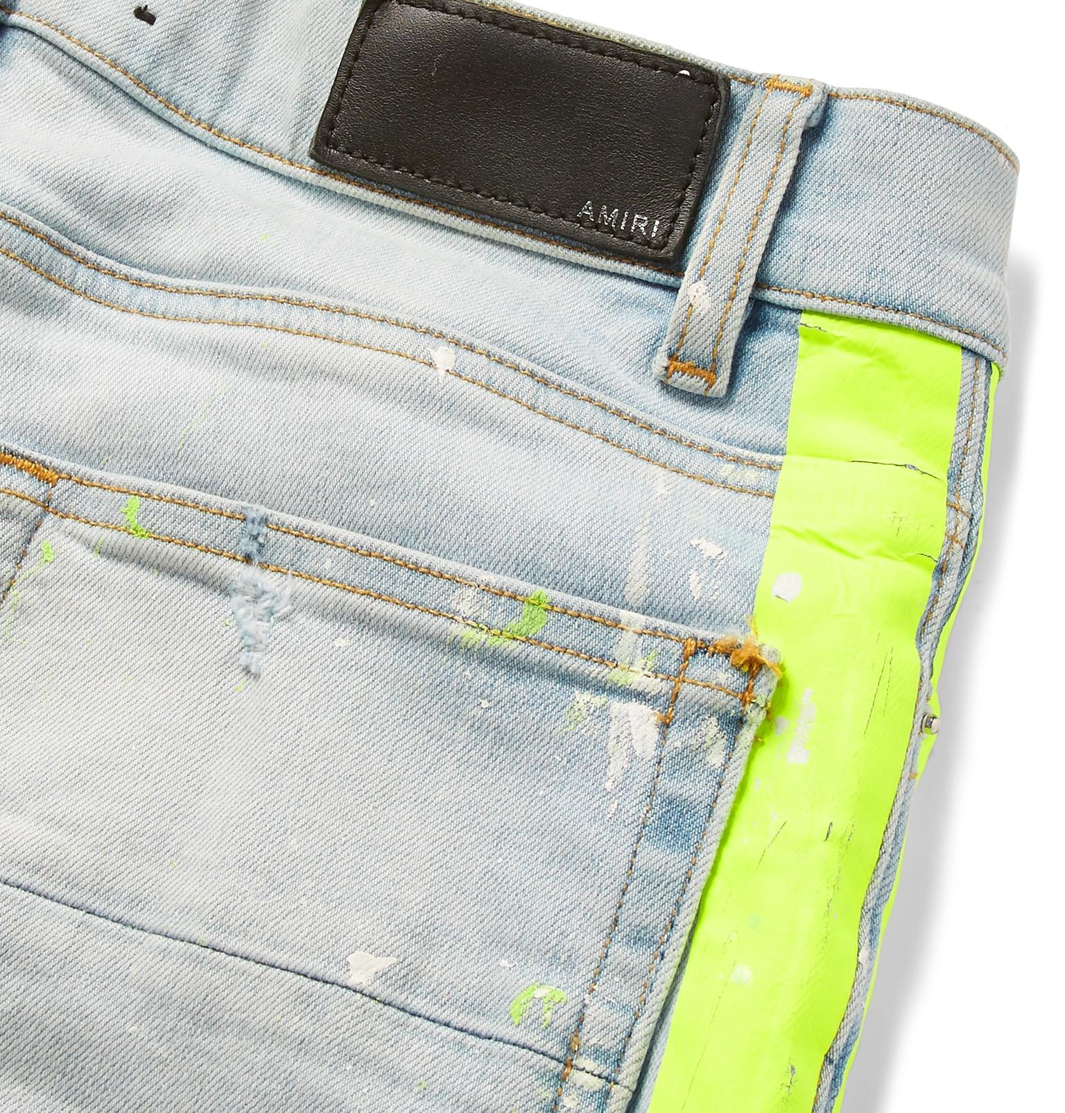 Amiri Broken Painter Skinny-fit Neon-striped Distressed Stretch-denim Jeans  in Blue for Men | Lyst Canada